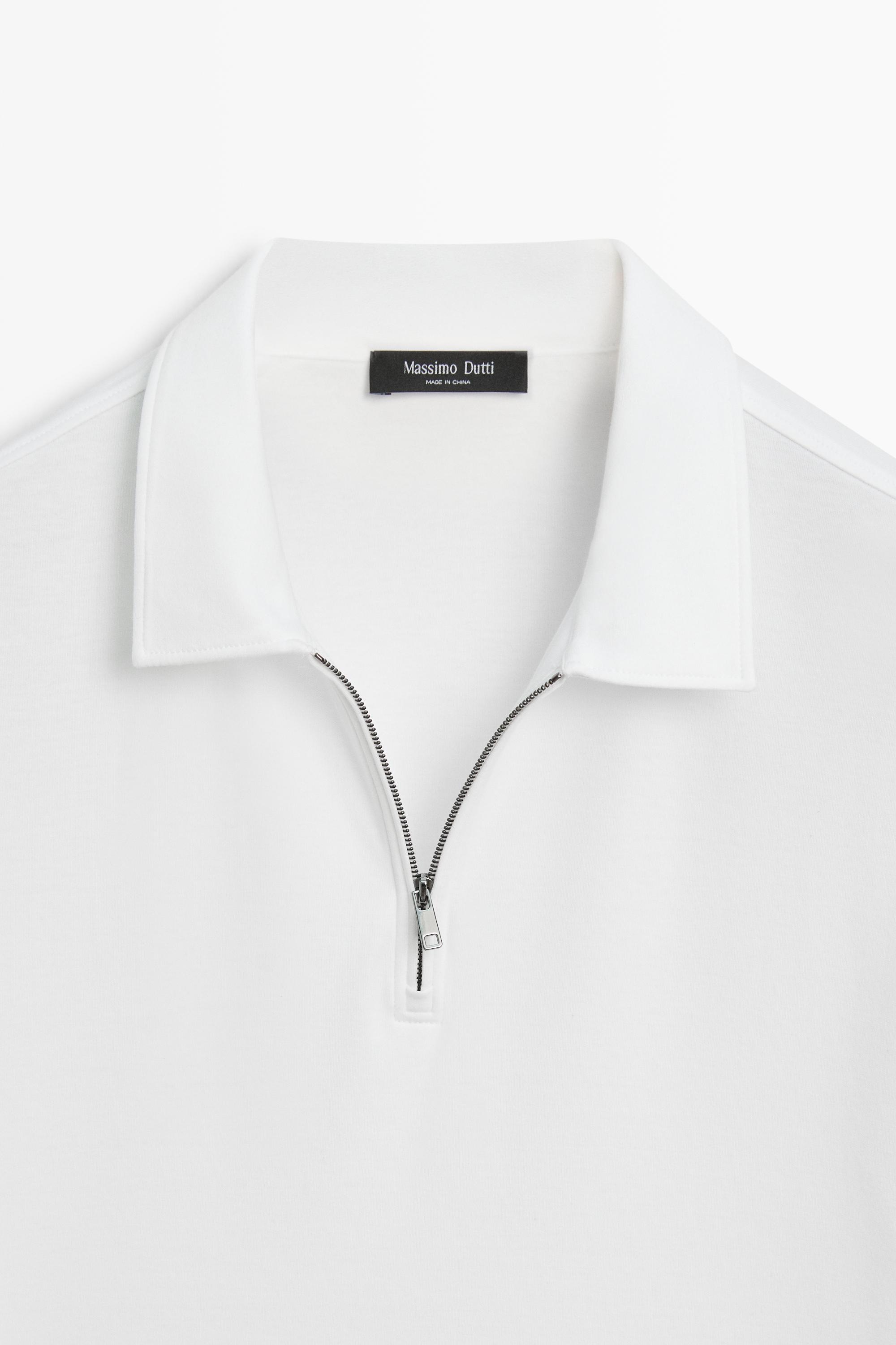 100% cotton polo shirt with zip detail · White, Stone · Polo