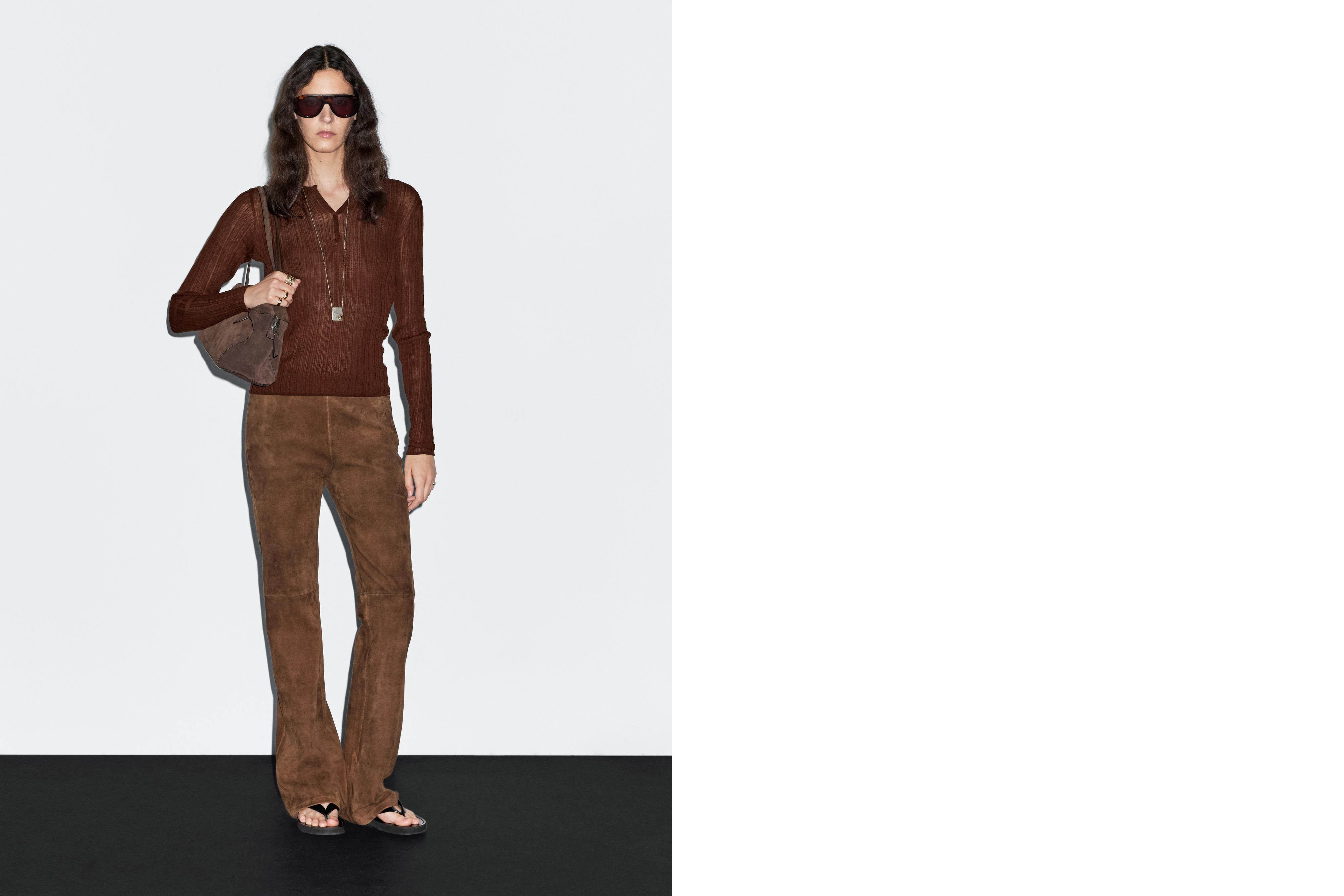 ★ Massimo Dutti★ Flare Suede Leather Pants 05304514700 Flared suede leather trousers · Brown · Bags And Backpacks
