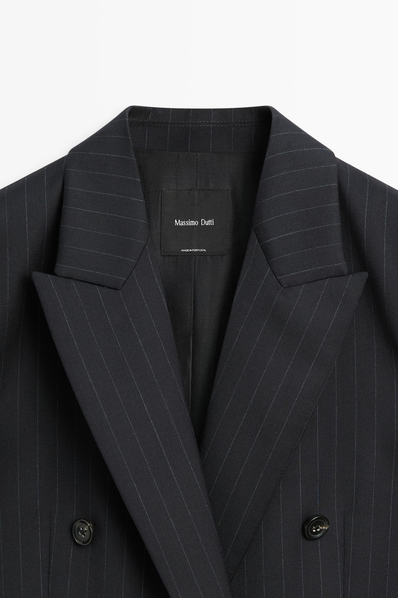 100% wool pinstripe suit blazer — NAVY BLUE