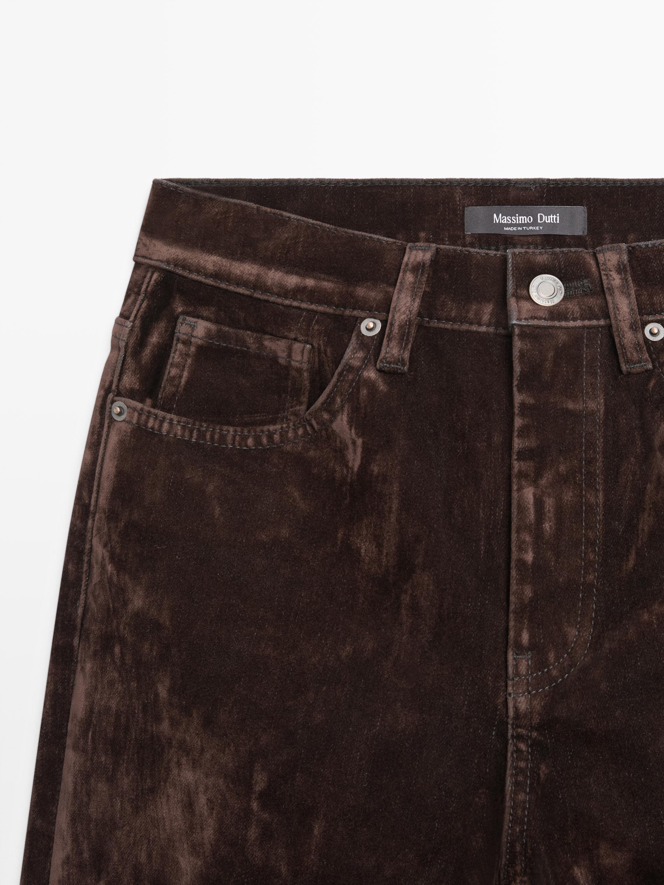 High-waist flocked boot-cut jeans — Chocolate
