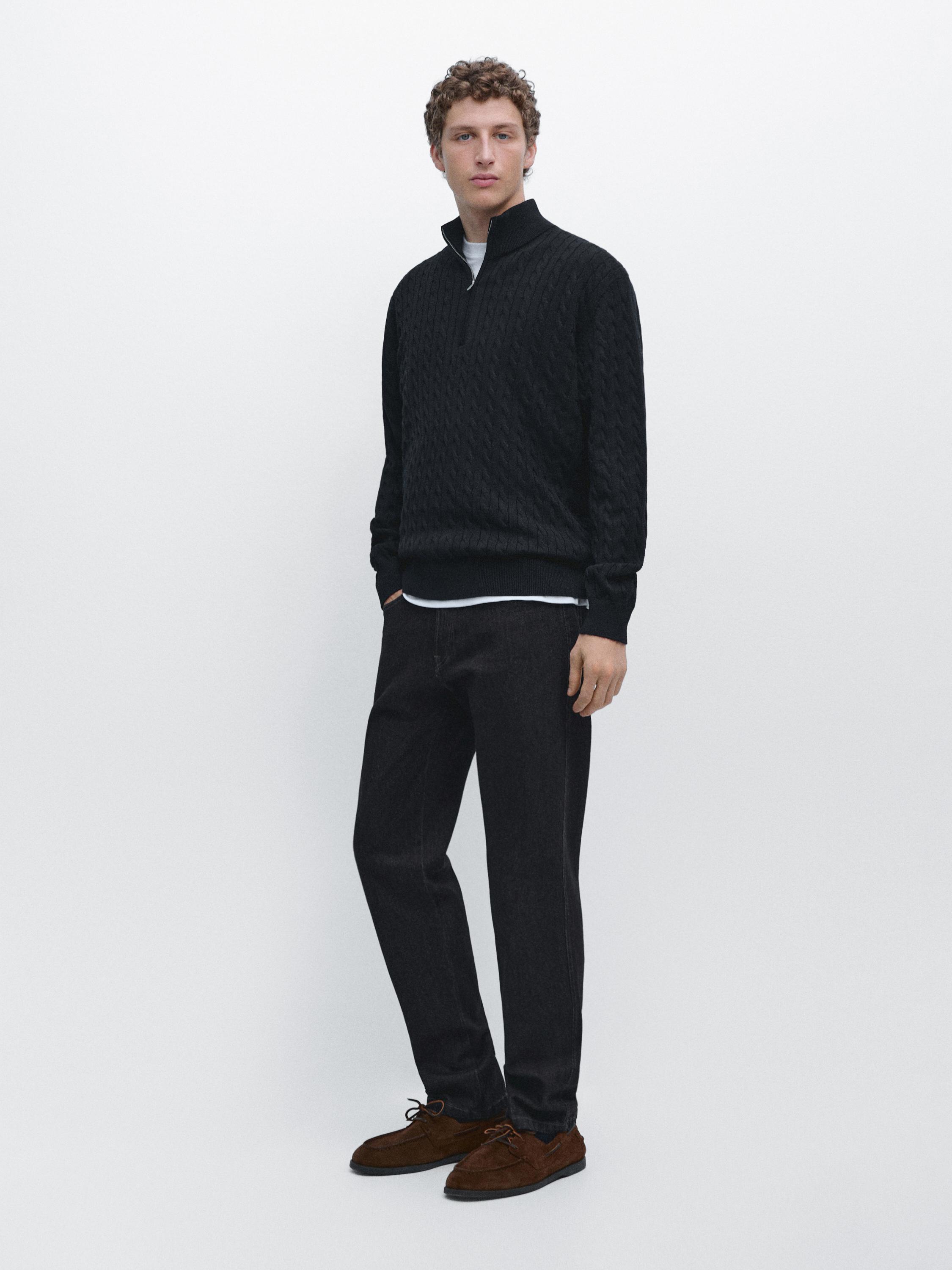 Mock neck knit sweater with zip