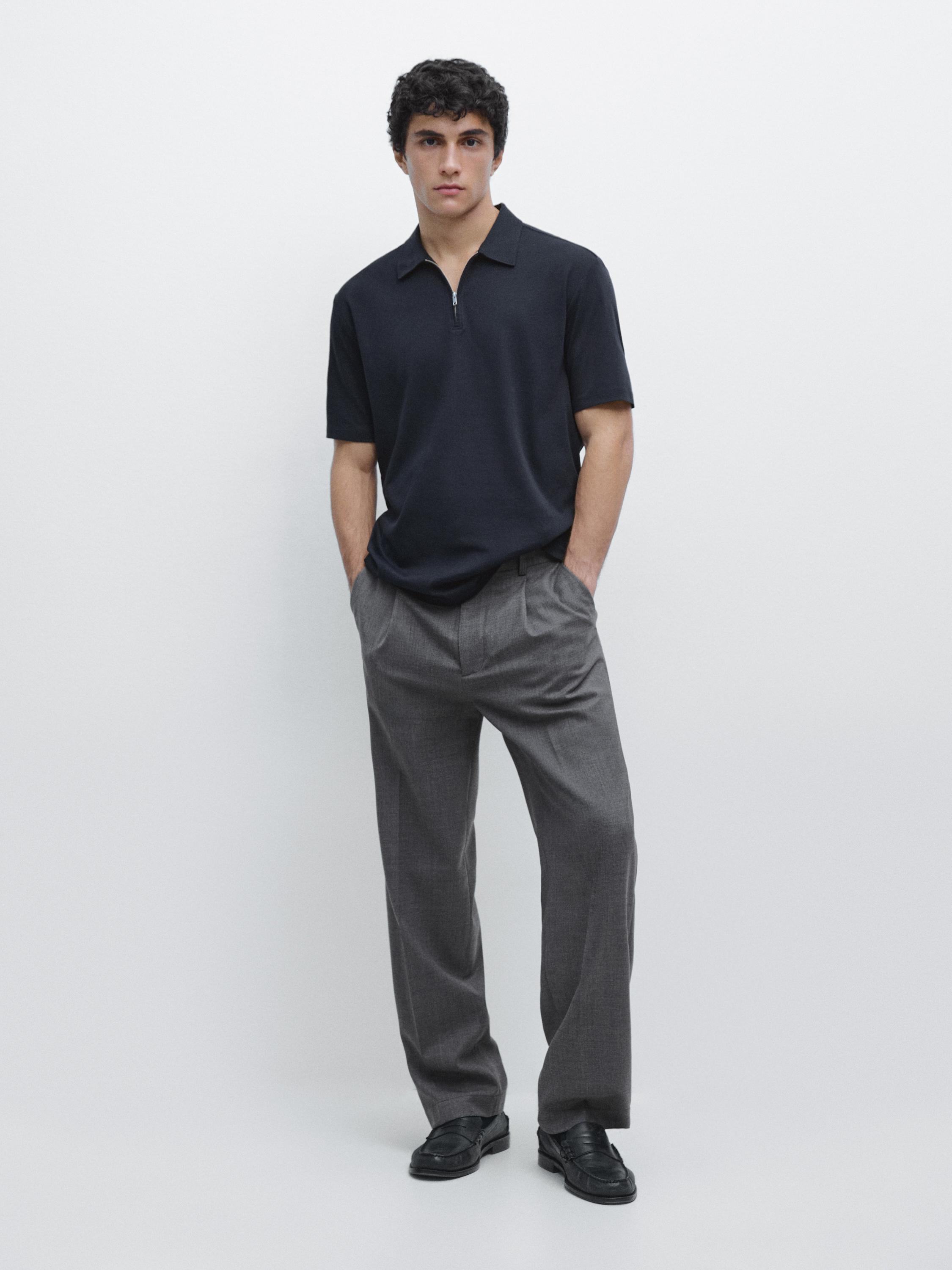 Short sleeve polo shirt with zip detail — NAVY BLUE