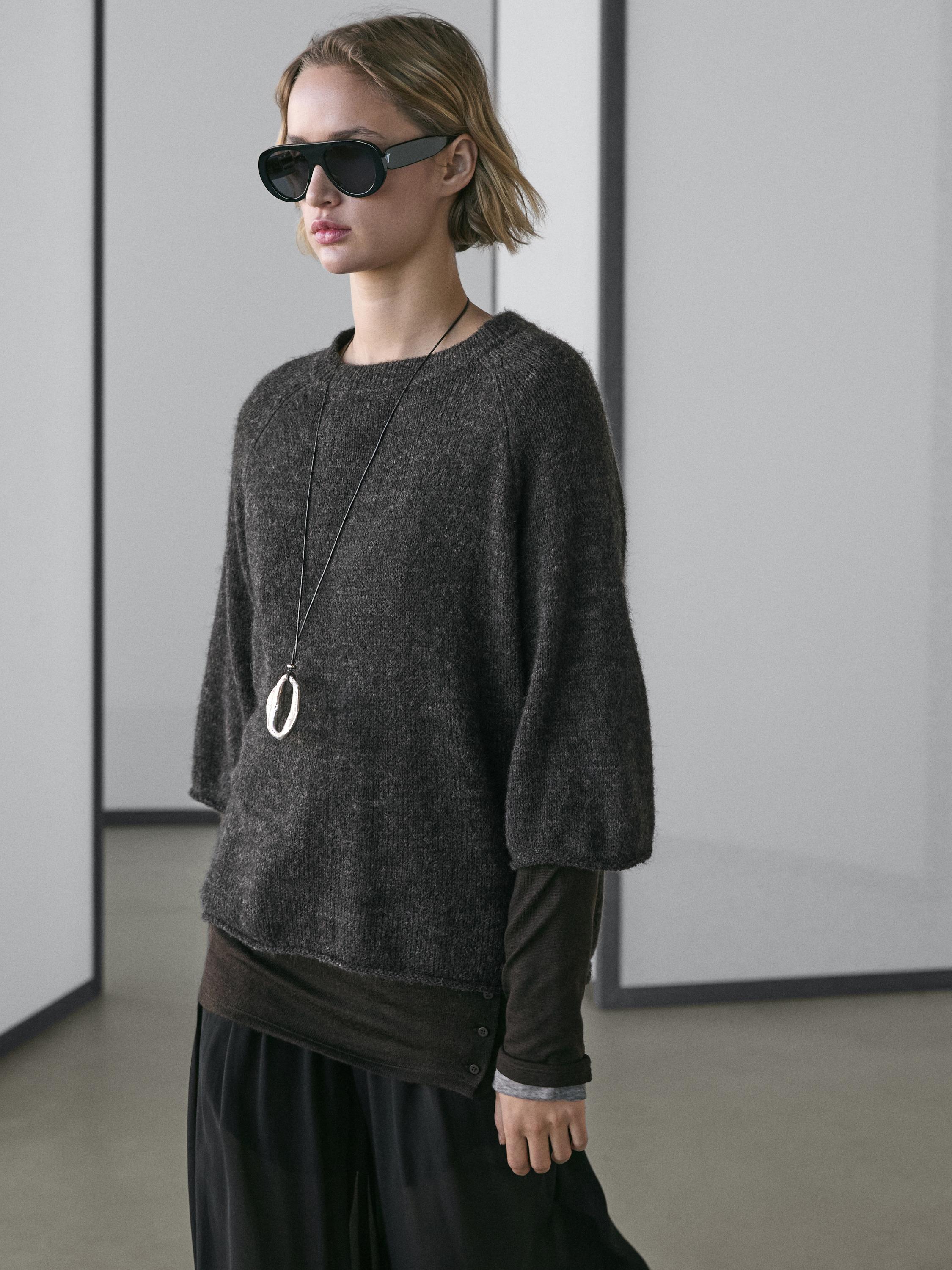 Raglan sleeve knit jumper with alpaca wool
