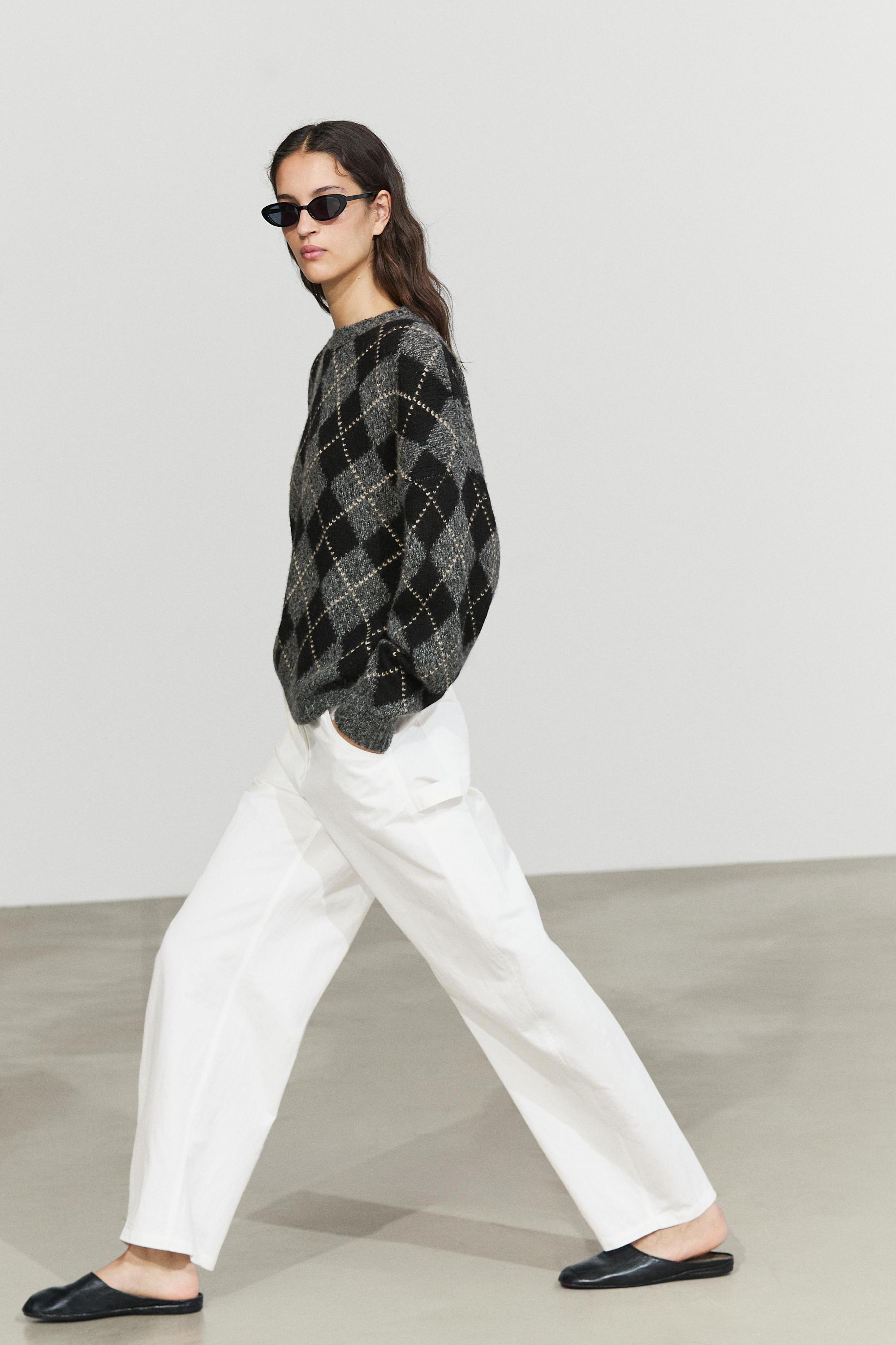 Argyle knit sweater with cashmere — GREY