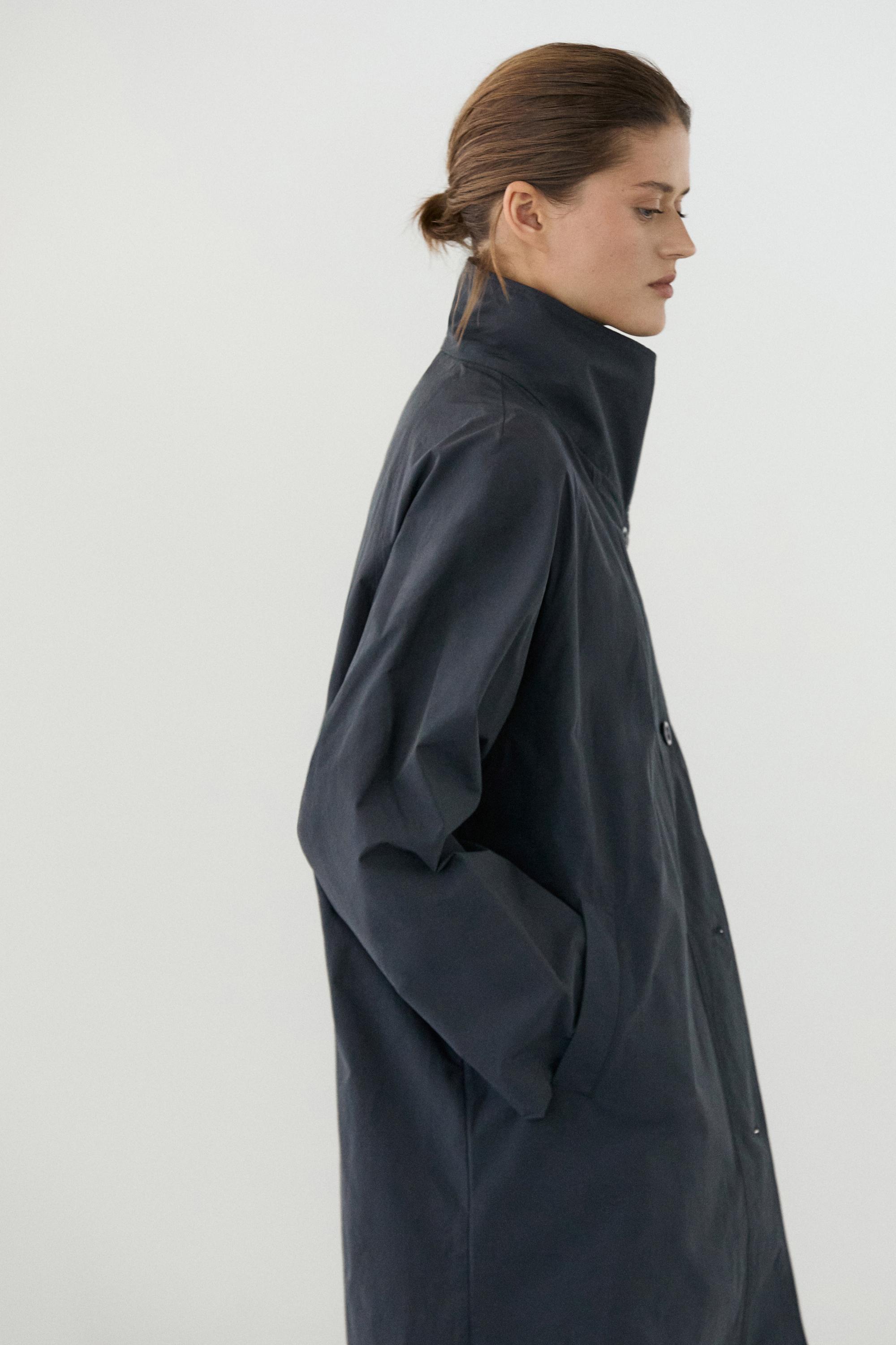 High neck technical trench coat — DARK NAVY