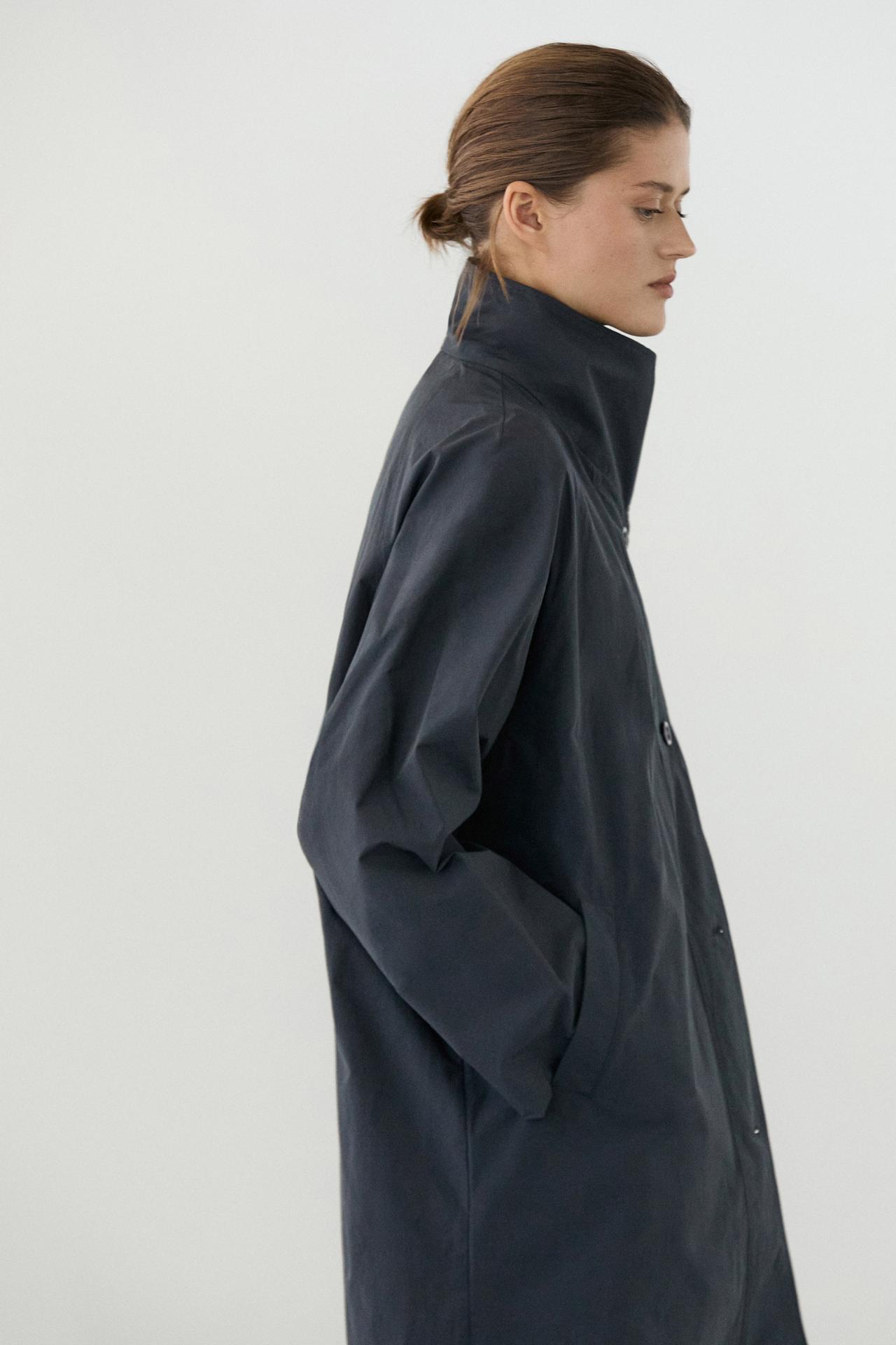 High neck technical trench coat — DARK NAVY
