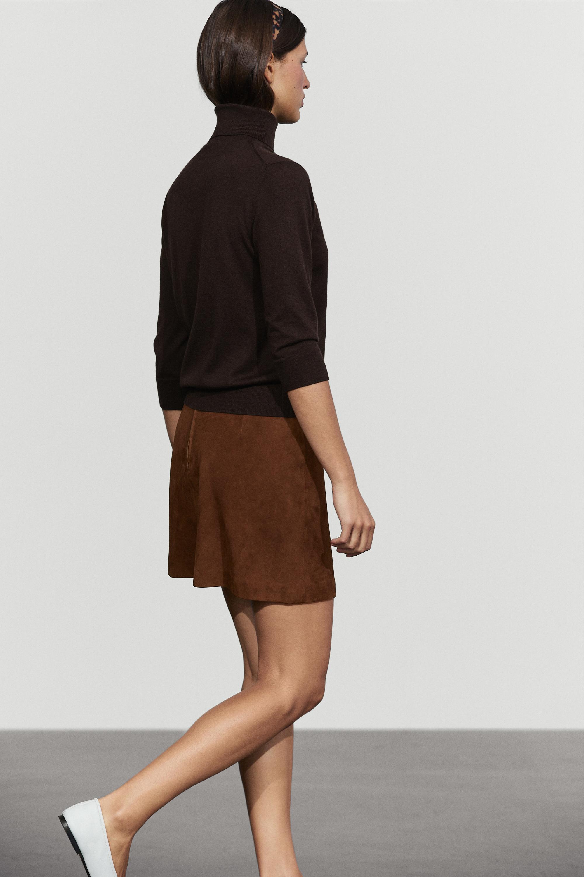 Suede leather mini skirt