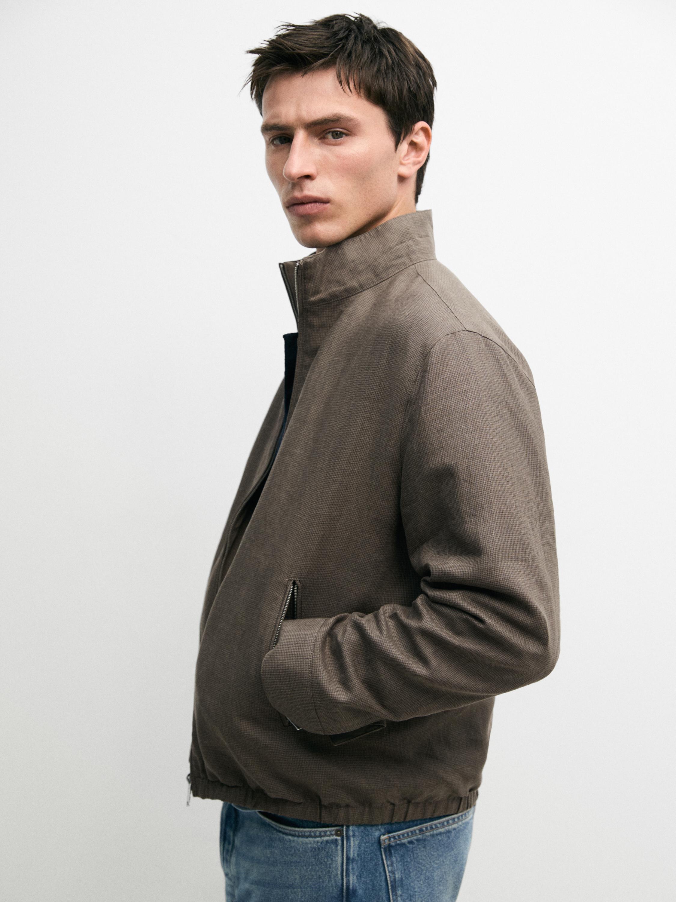 Short reversible linen blend jacket