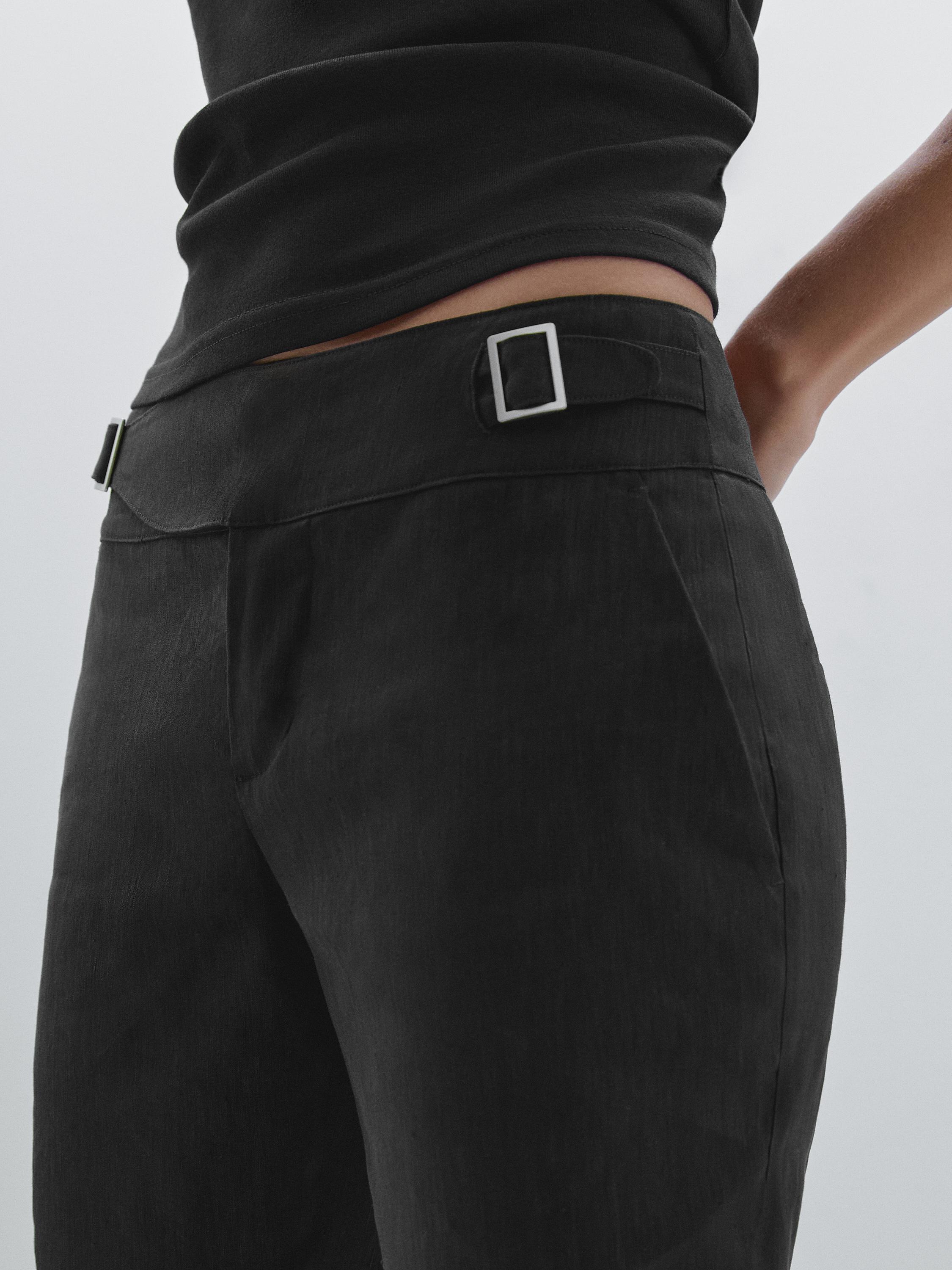 Straight-leg low-rise stretch trousers