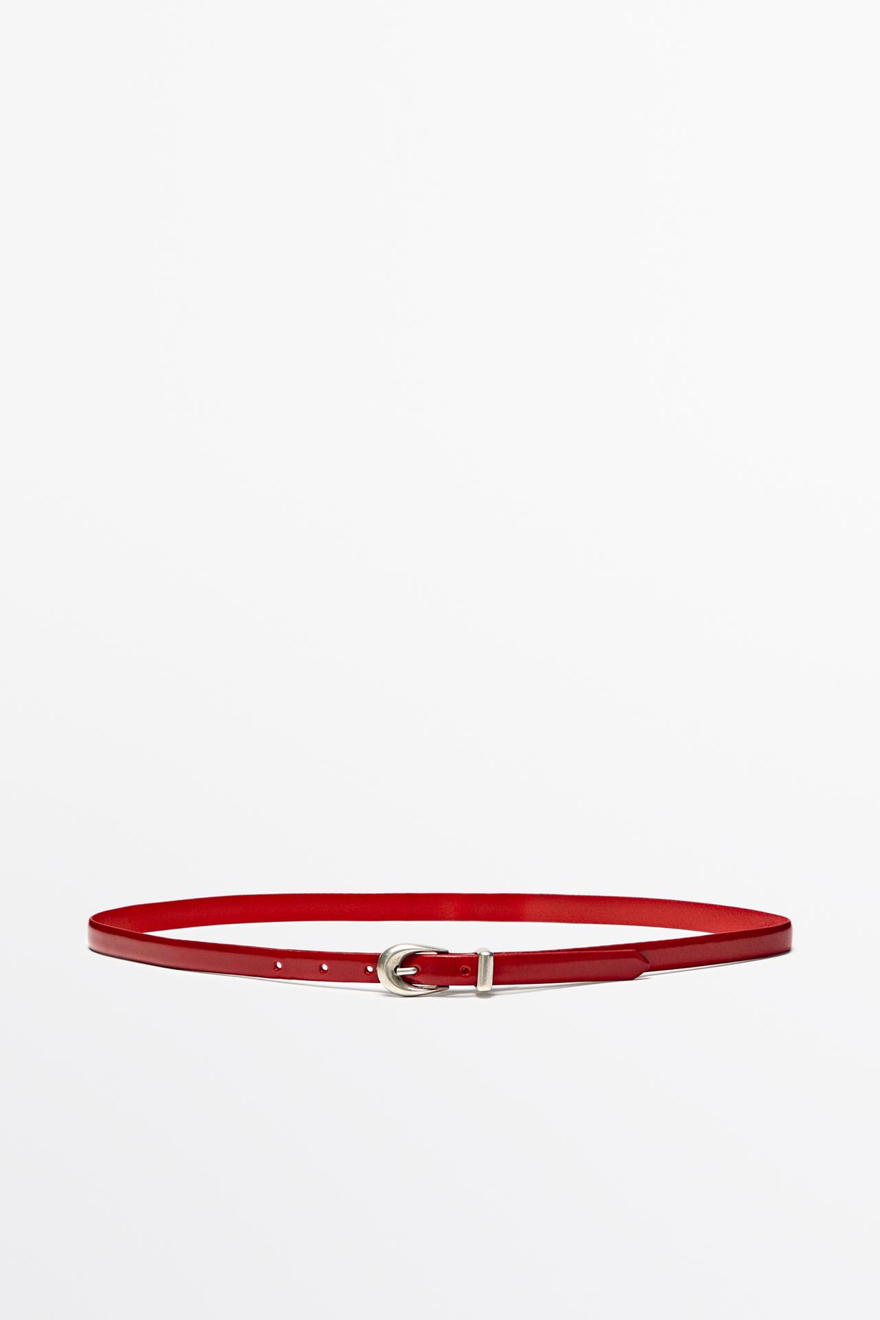 Nappa leather belt with keeper loop detail — RED