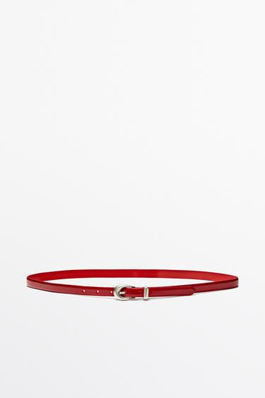 Nappa leather belt with keeper loop detail — RED 1
