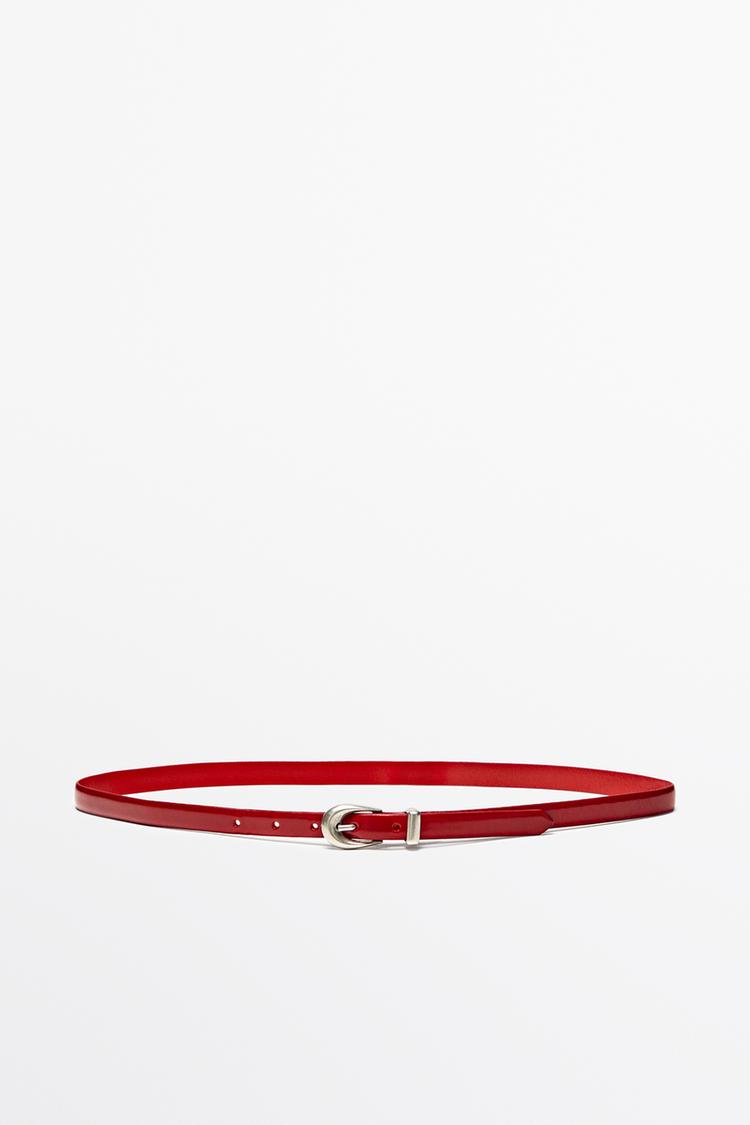 Nappa leather belt with keeper loop detail — RED