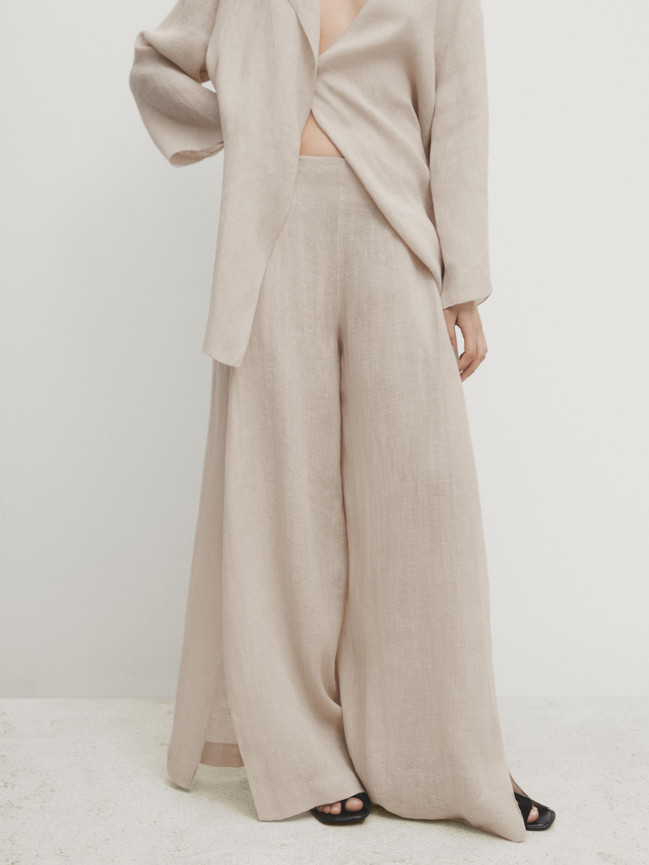 100% linen flowing trousers with slit details