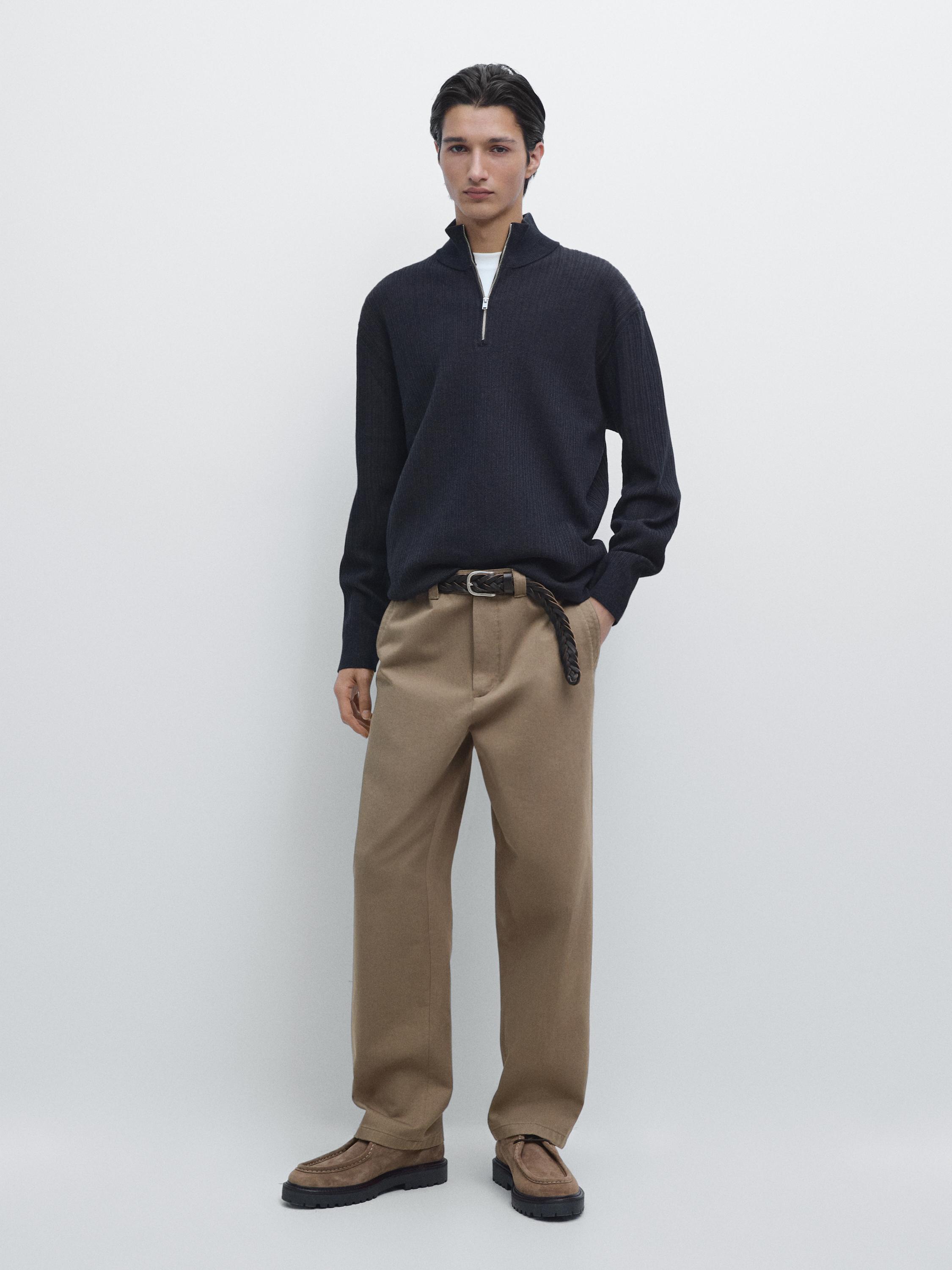 Mock neck knit sweater with zip