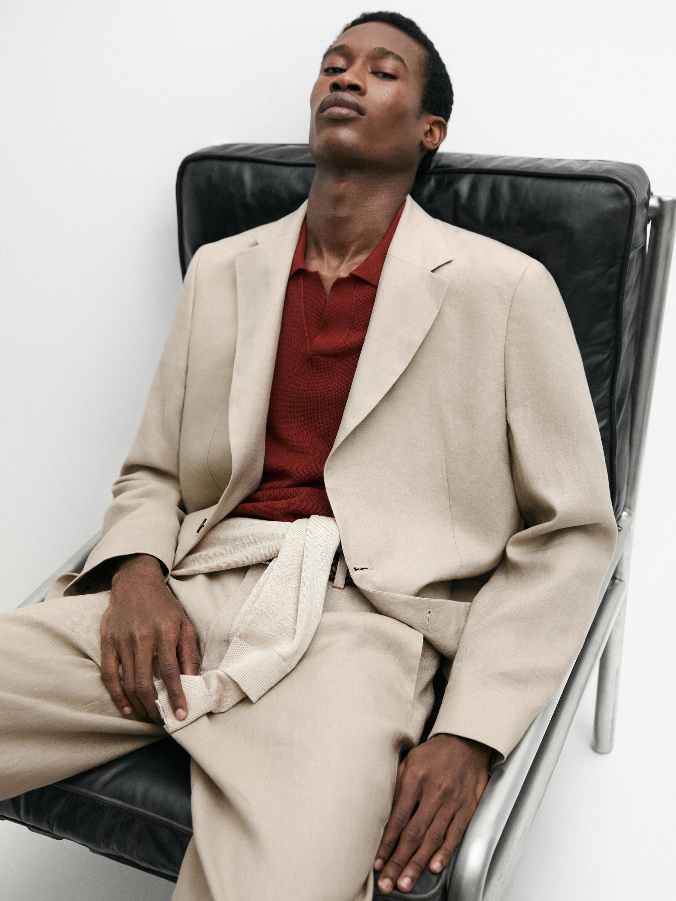 100% linen suit blazer — BEIGE