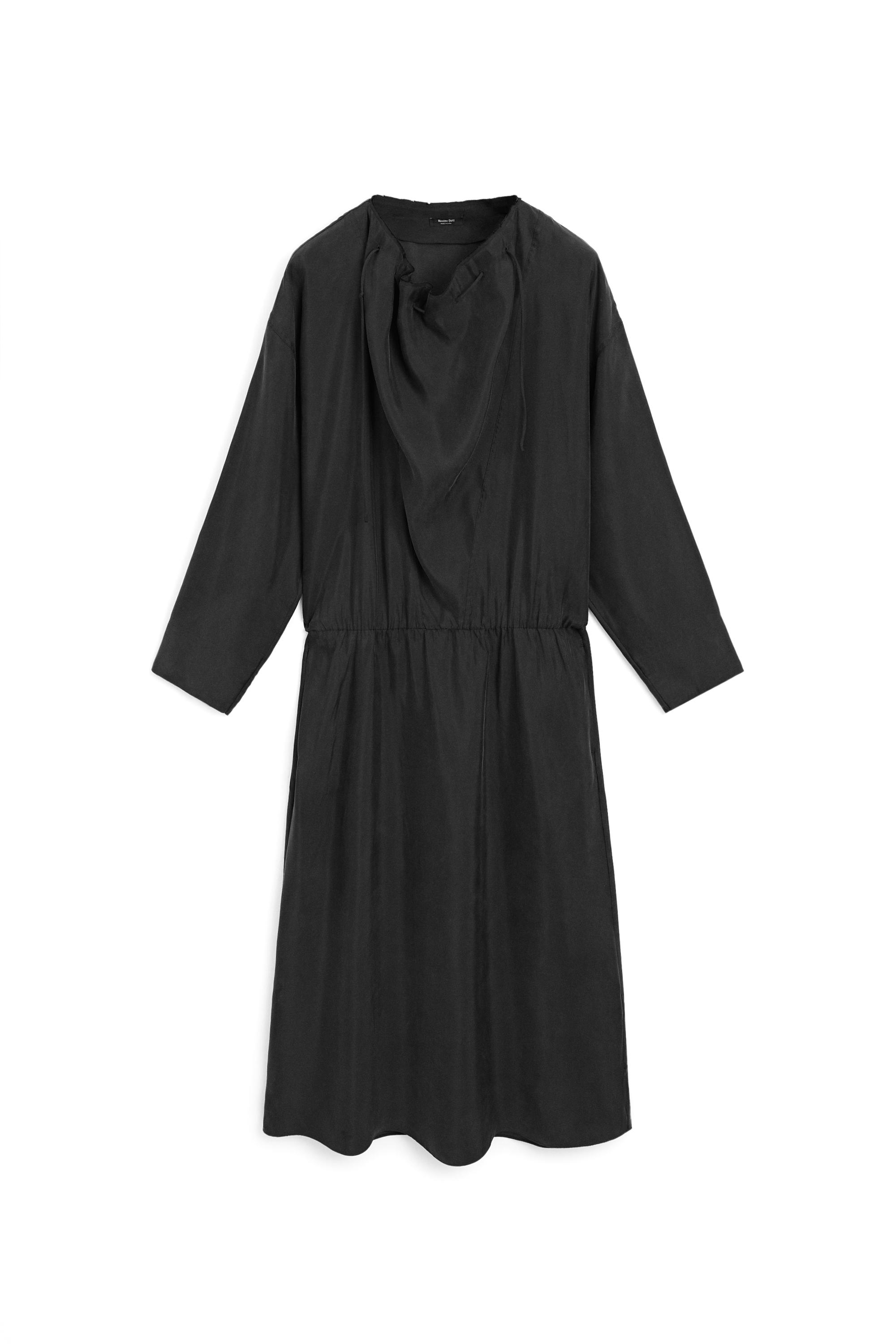 Fluid midi dress with collar detail — BLACK