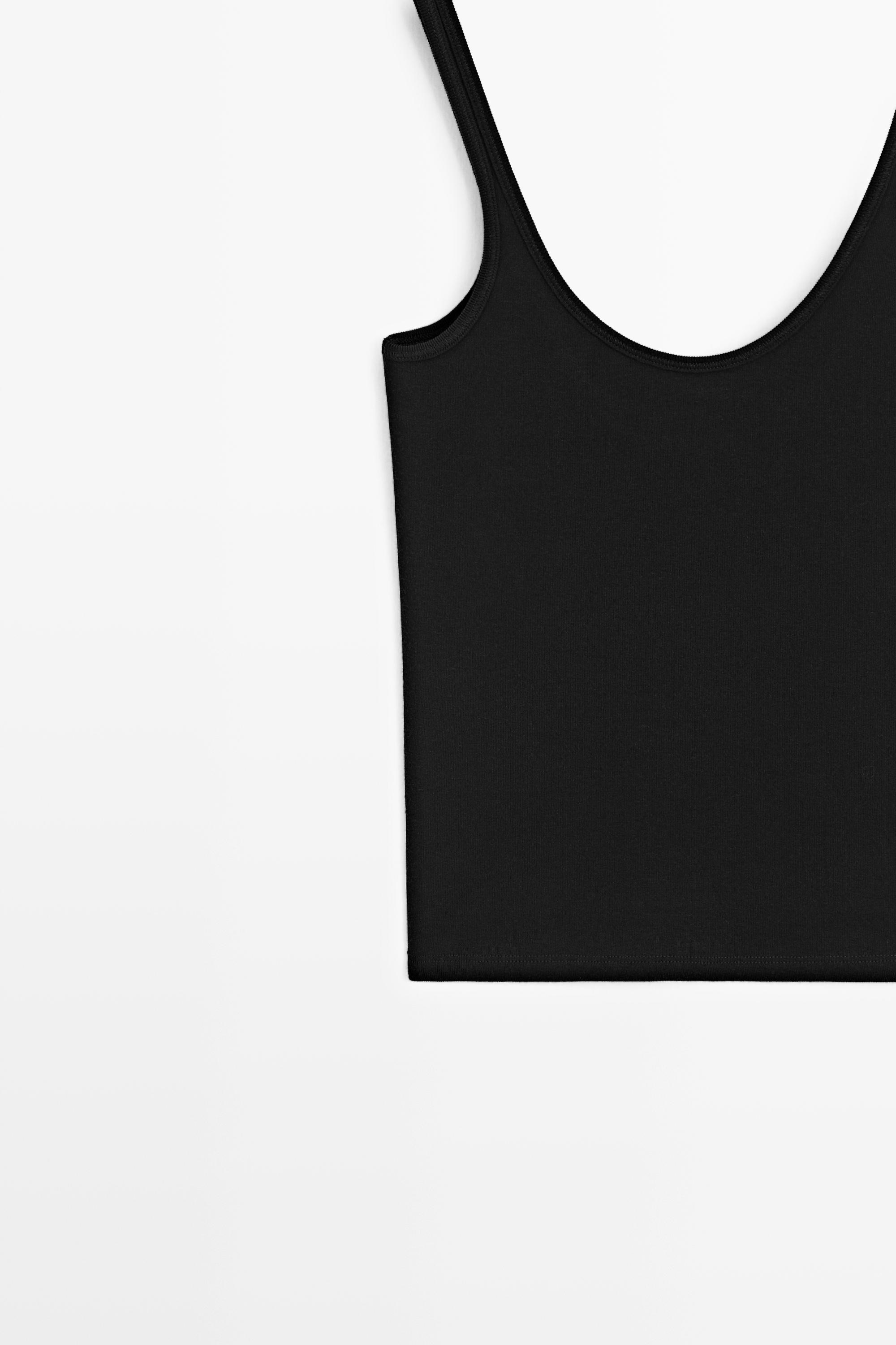 Strappy cotton blend top — BLACK