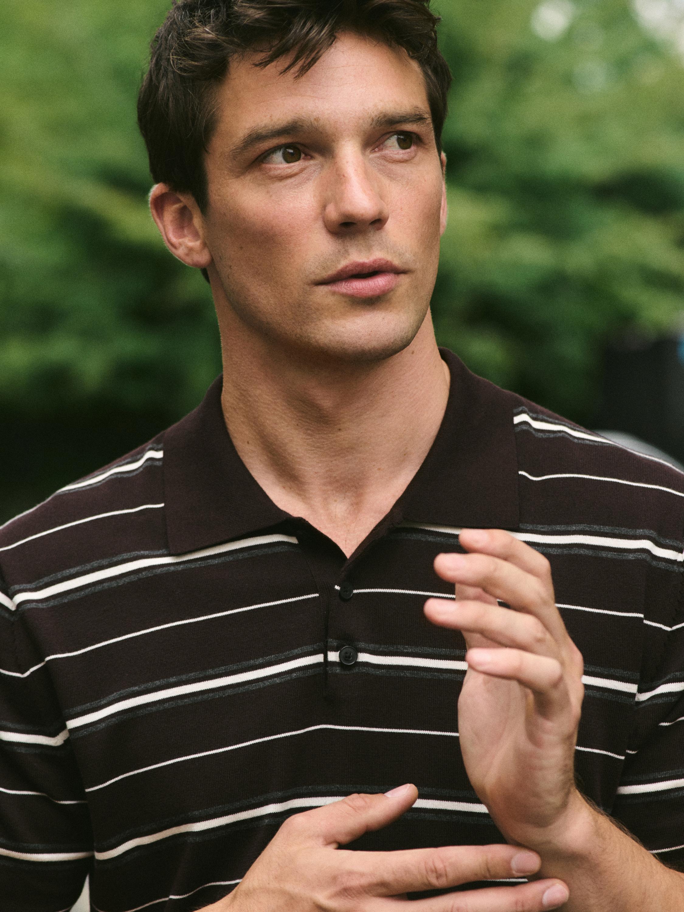 100% cotton striped knit polo shirt