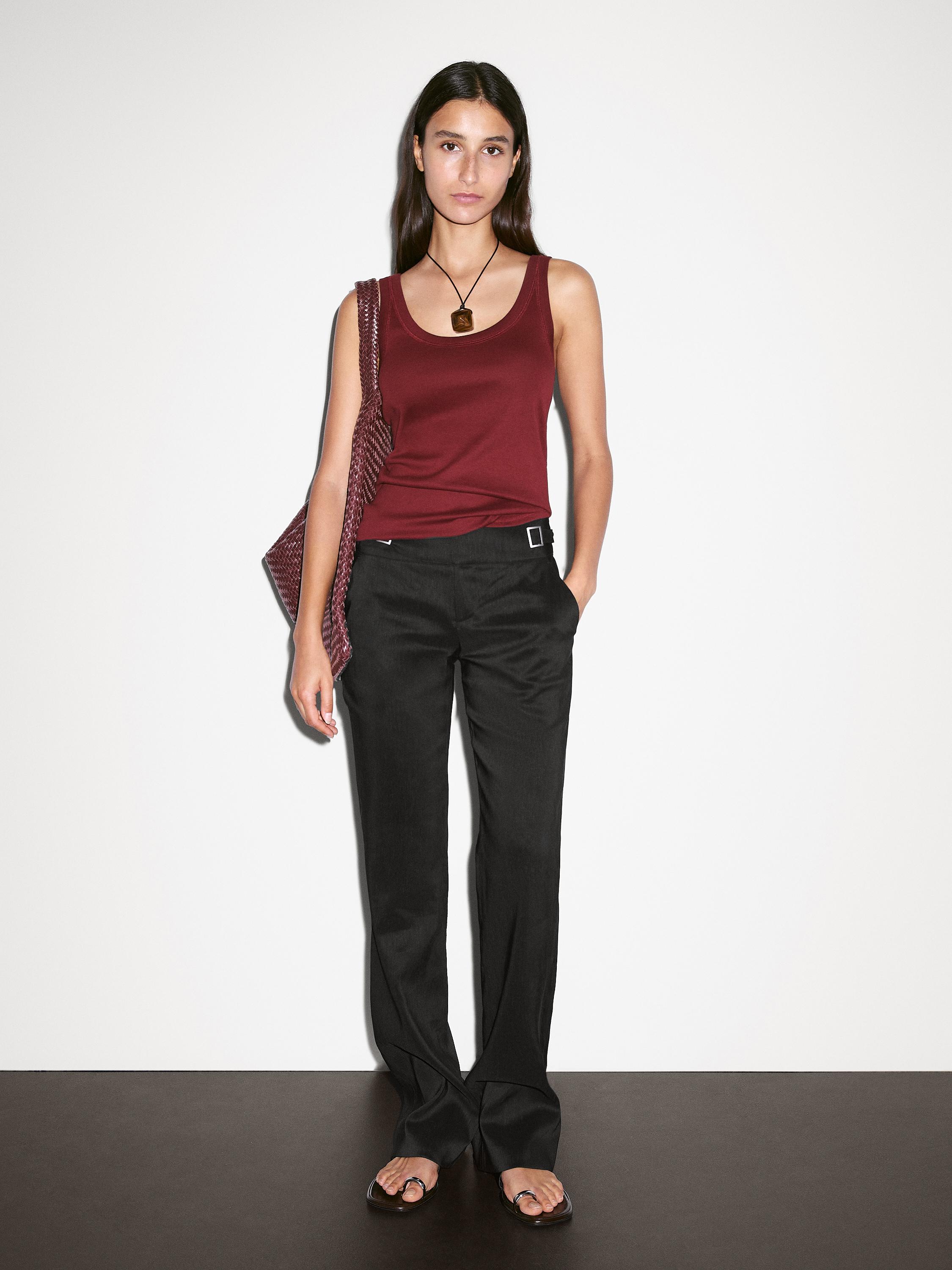 Top tirantes 100% algodón · Rojo Oscu, Crudo · Camiseta Massimo