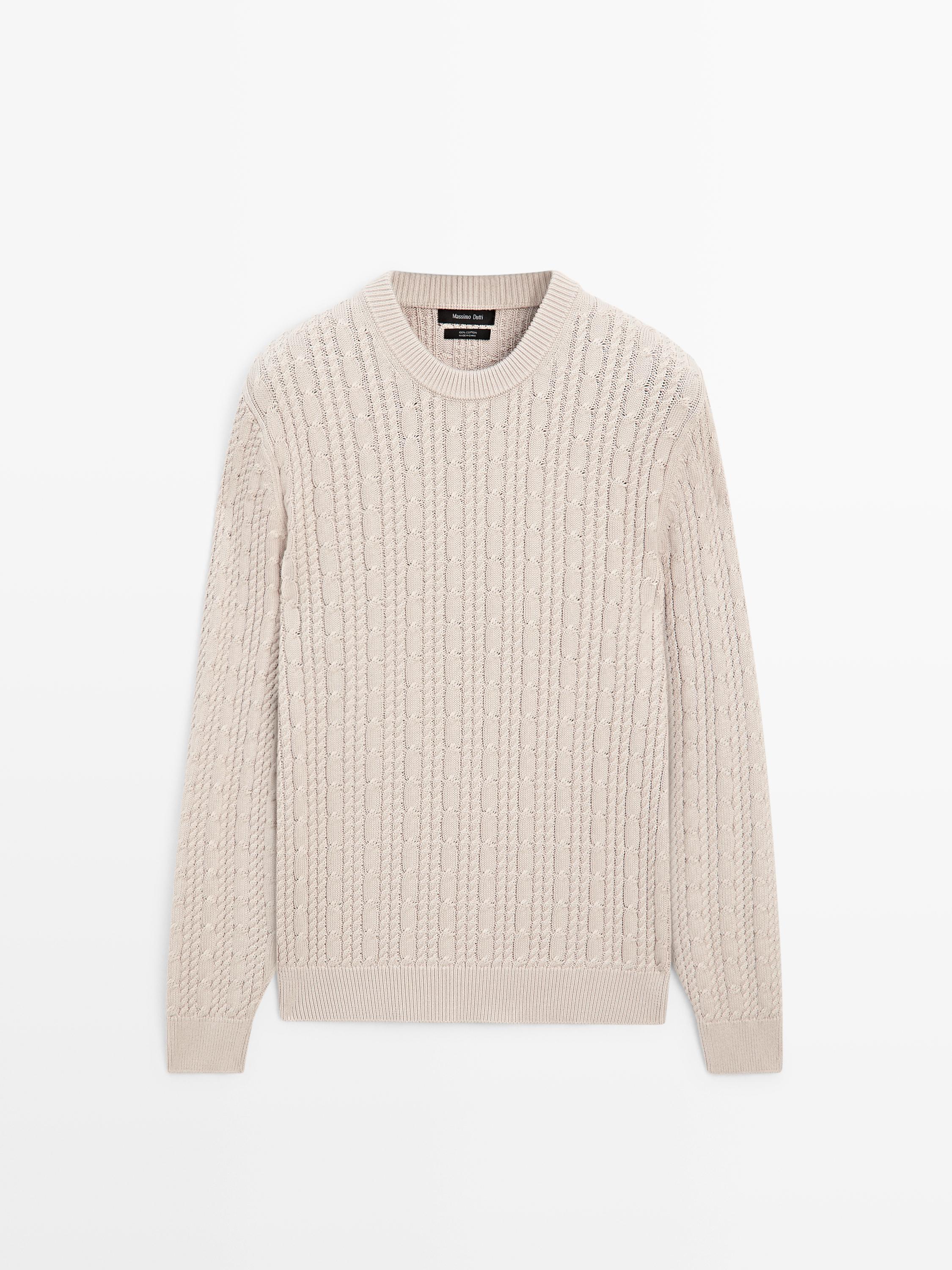 Свитер с узором «косы» из 100% хлопка с круглым вырезом