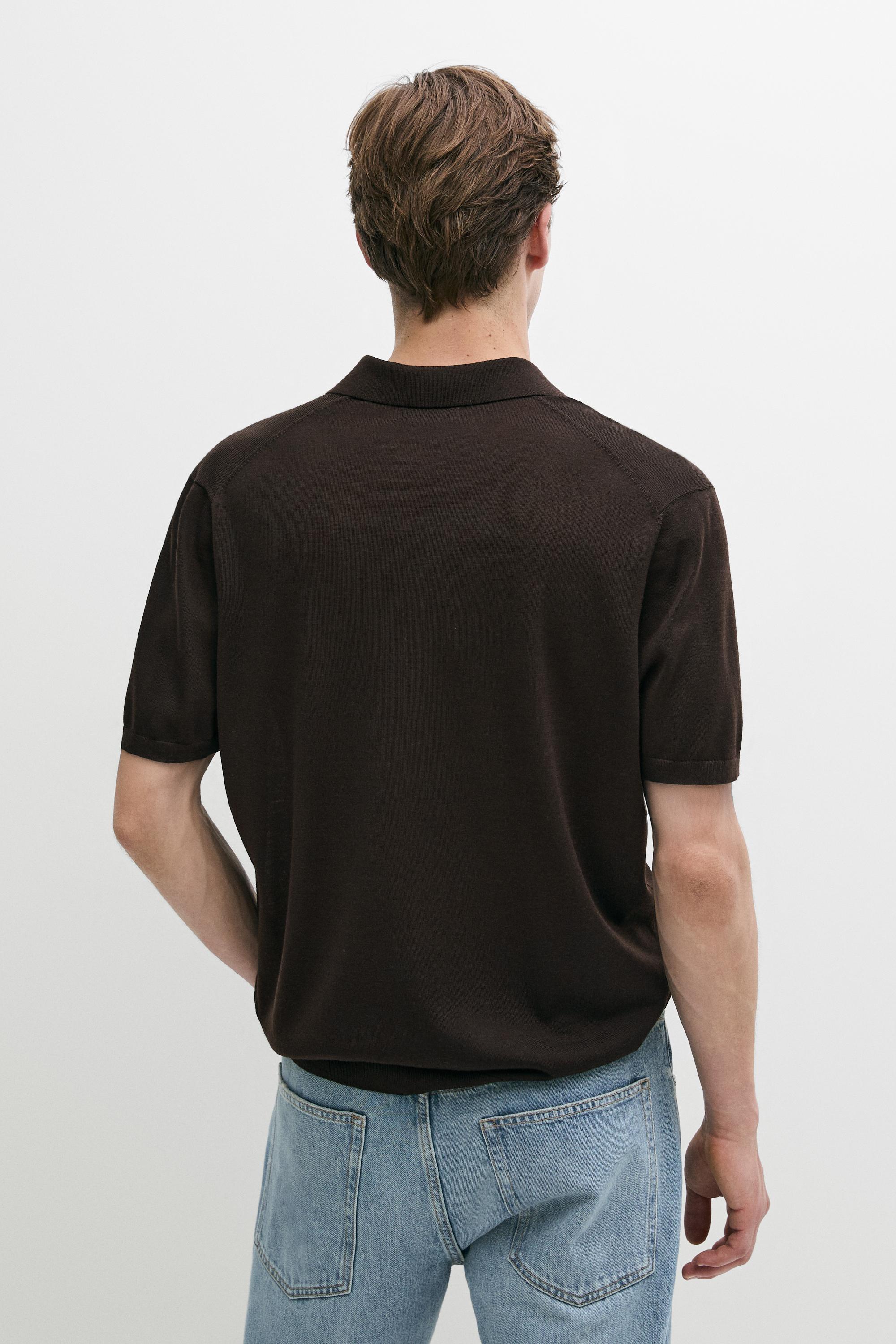 Short sleeve wool blend knit polo shirt — BROWN