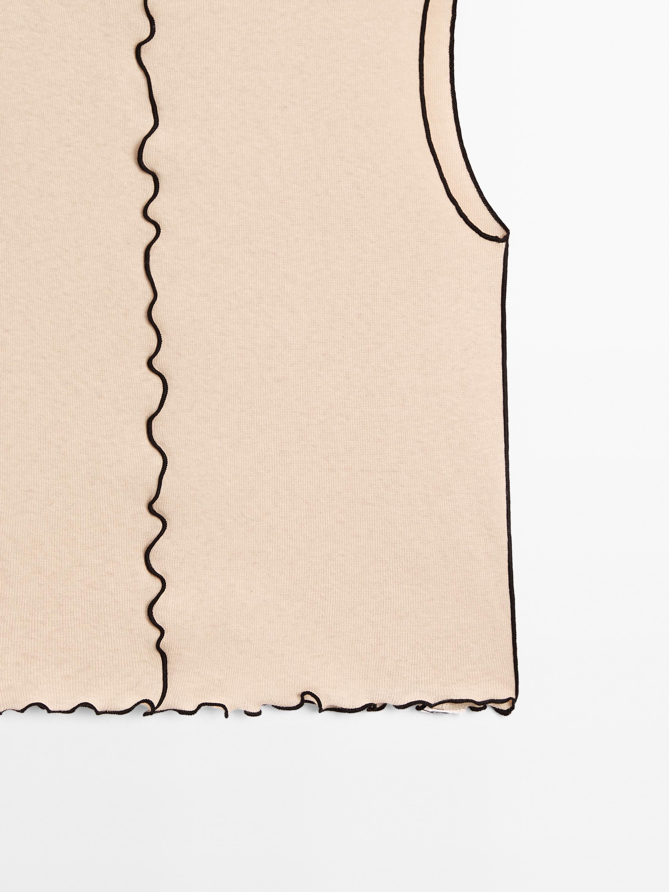 Funnel neck top with trims