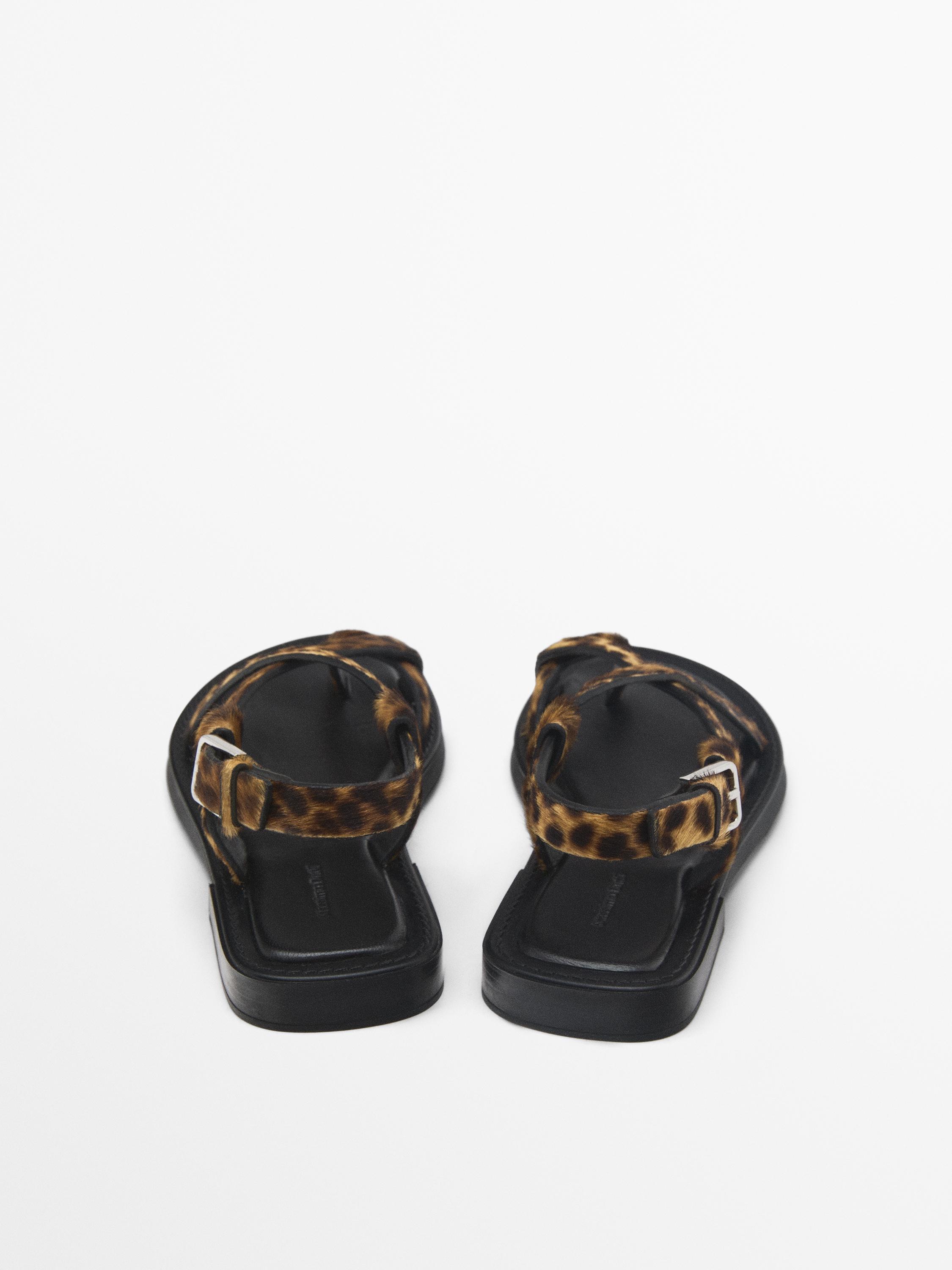 Animal print faux fur sandals