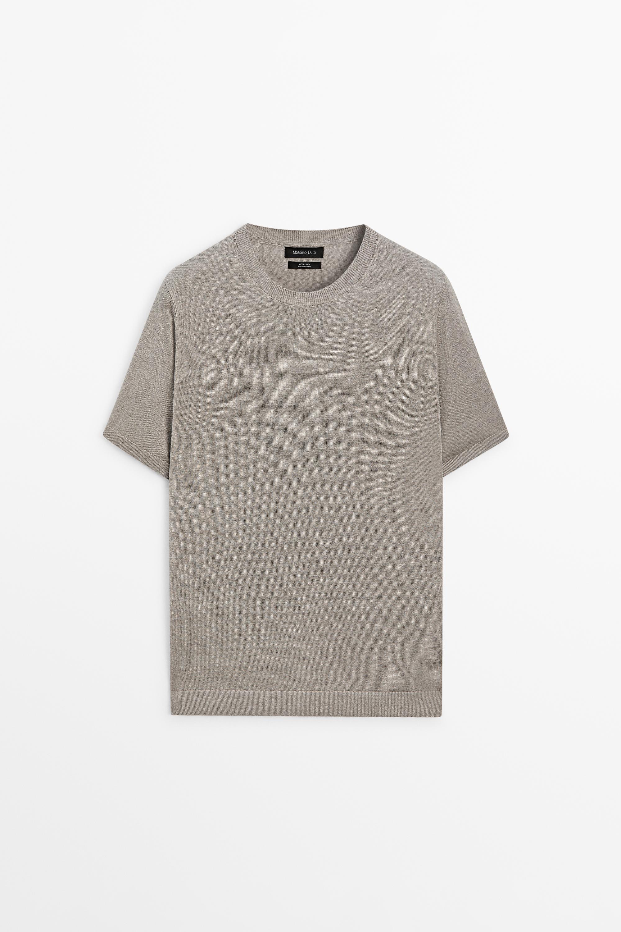 Lightweight 100% linen knit T-shirt — NATURAL GREY