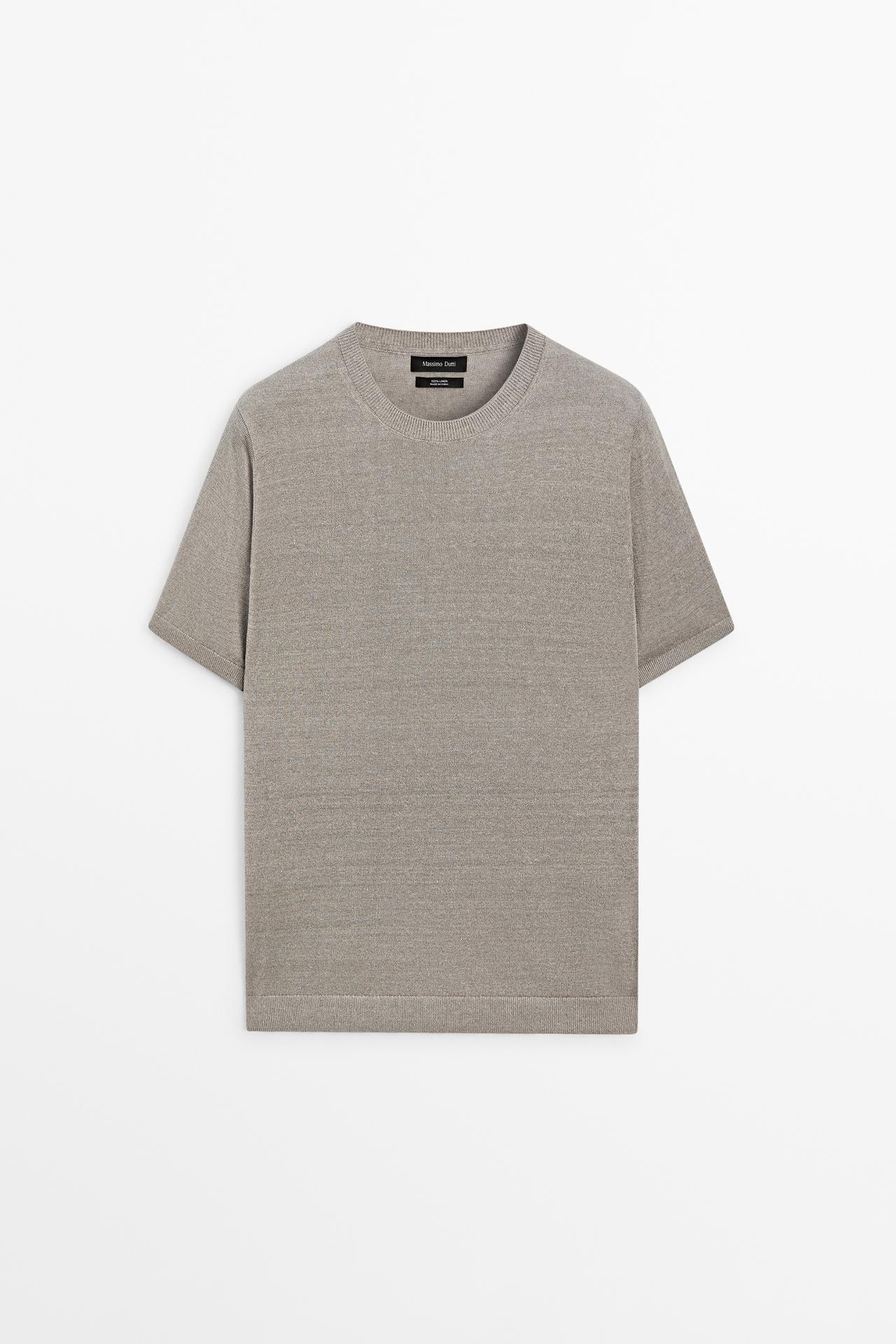Massimo Dutti - Herre - Let T-Shirt I 100 % Hør - Grå-Naturlig - M