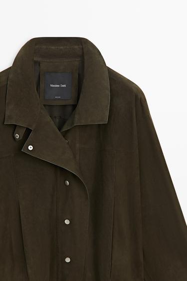 Suede high neck jacket — KHAKI 4