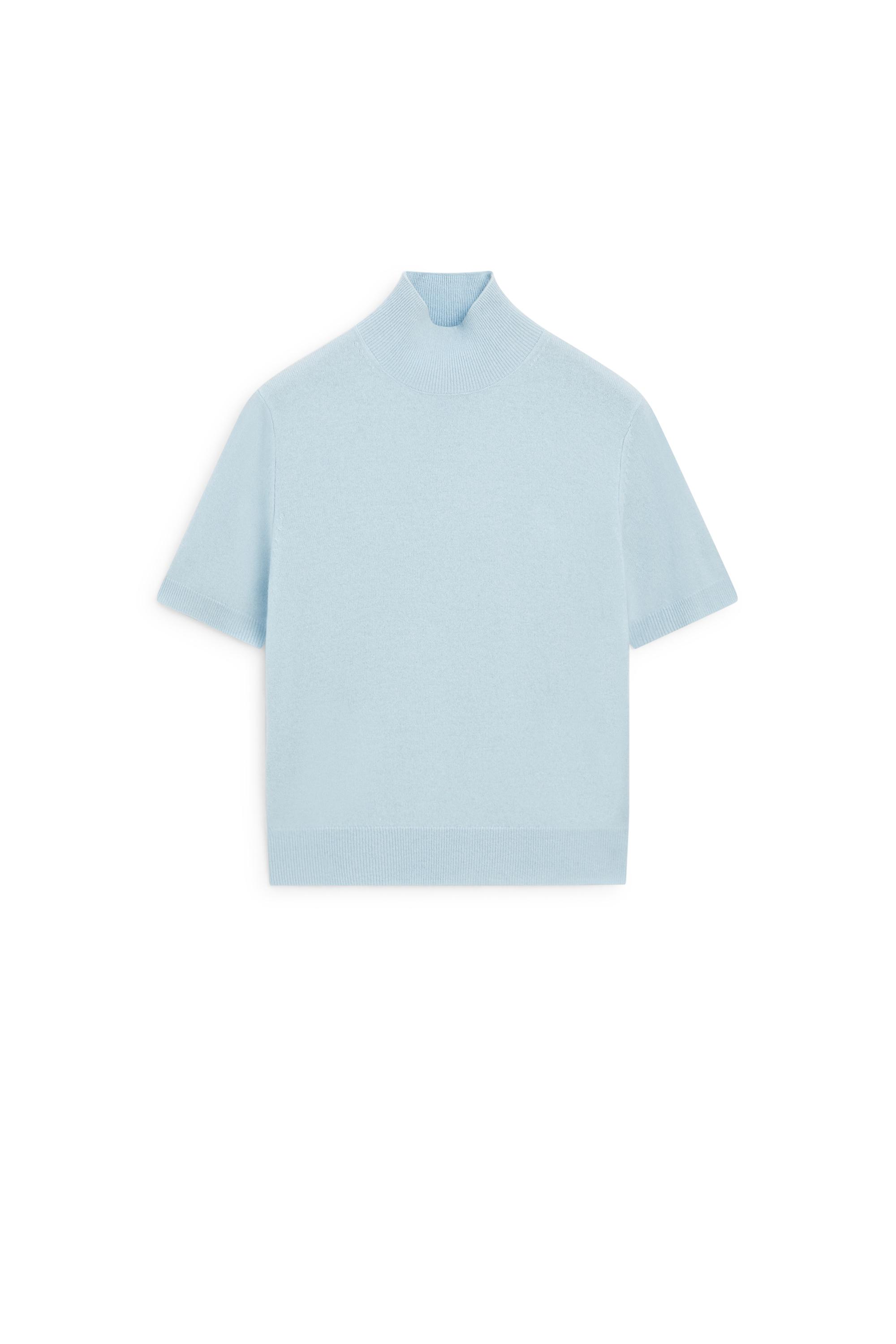 Wool-cashmere blend short sleeve knit sweater — SKY BLUE