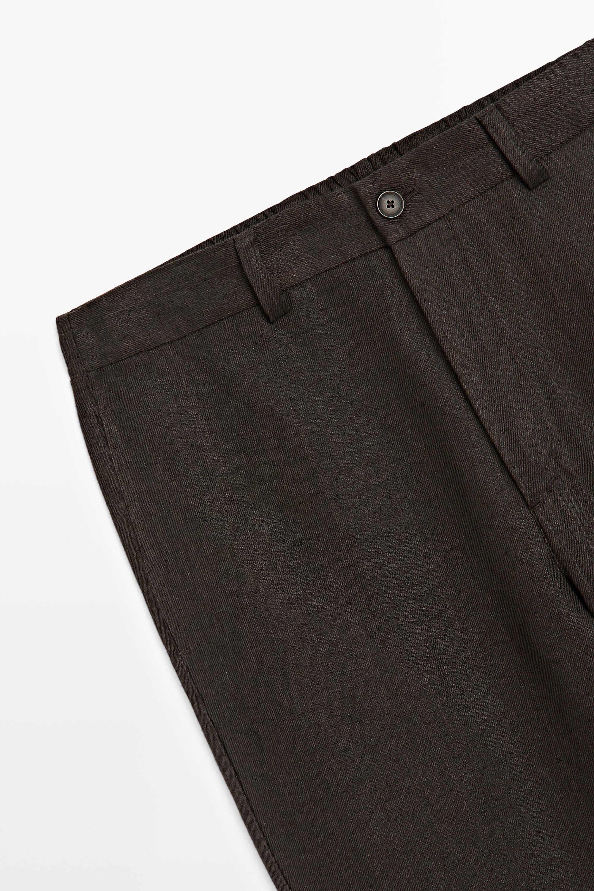 100% linen pants with elastic waist — BROWN
