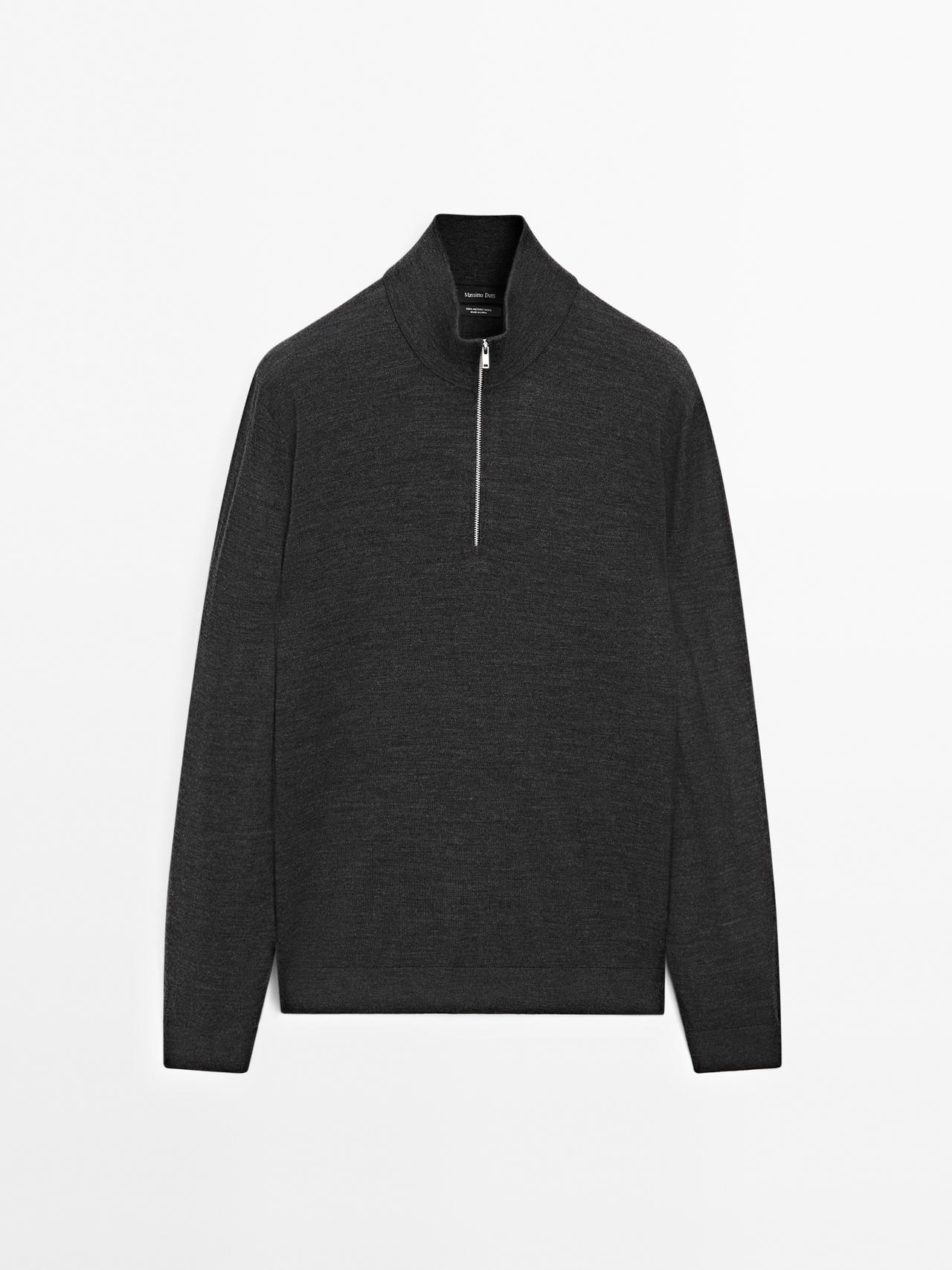 Massimo Dutti - Herre - Striktrøje Med Kvart Lynlås - Kulgrå - L