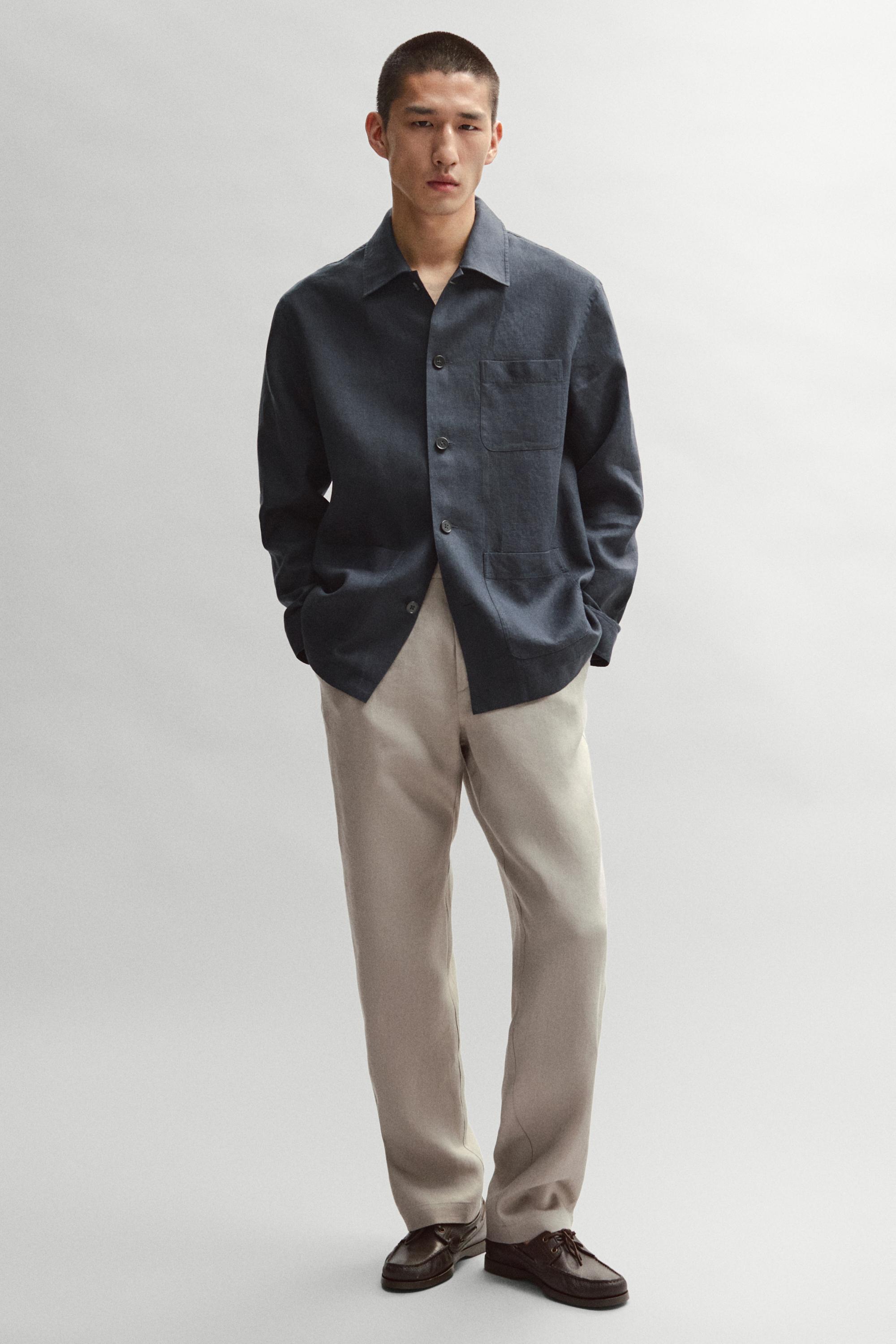 Linen overshirt with pocket details — BLUE