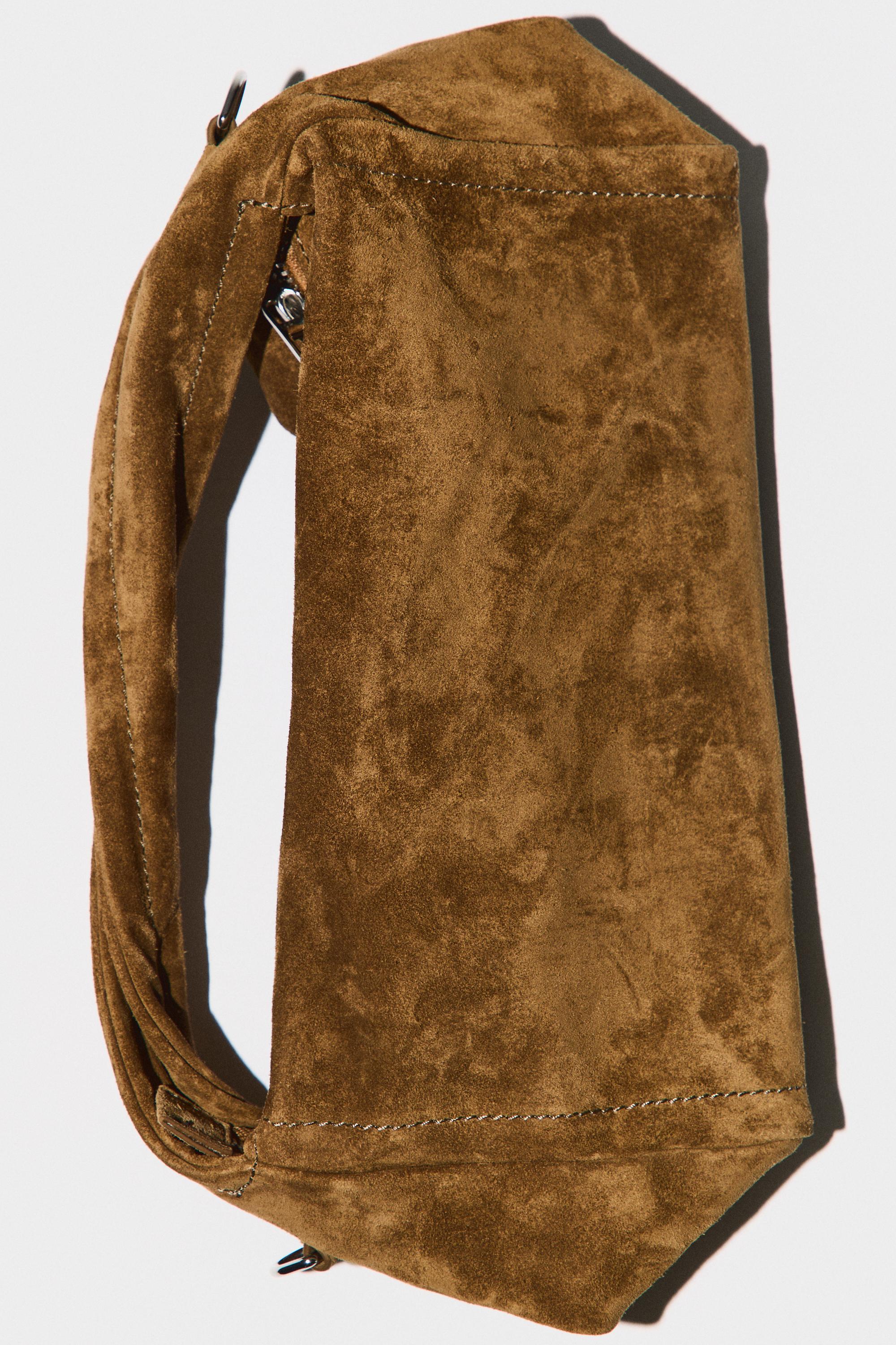 Split suede leather crossbody bag — KHAKI GREEN