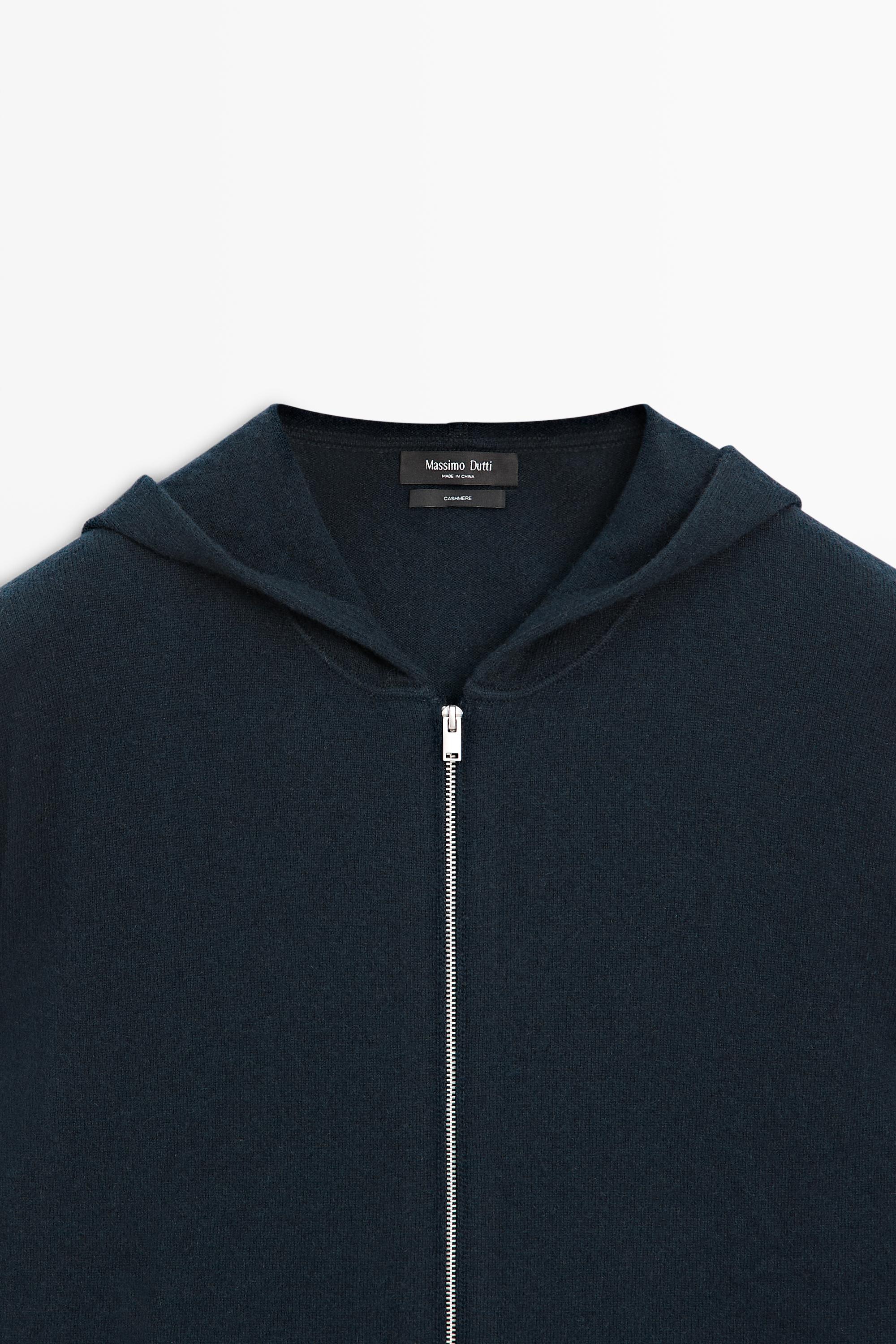 100% cashmere hooded knit cardigan — NAVY BLUE