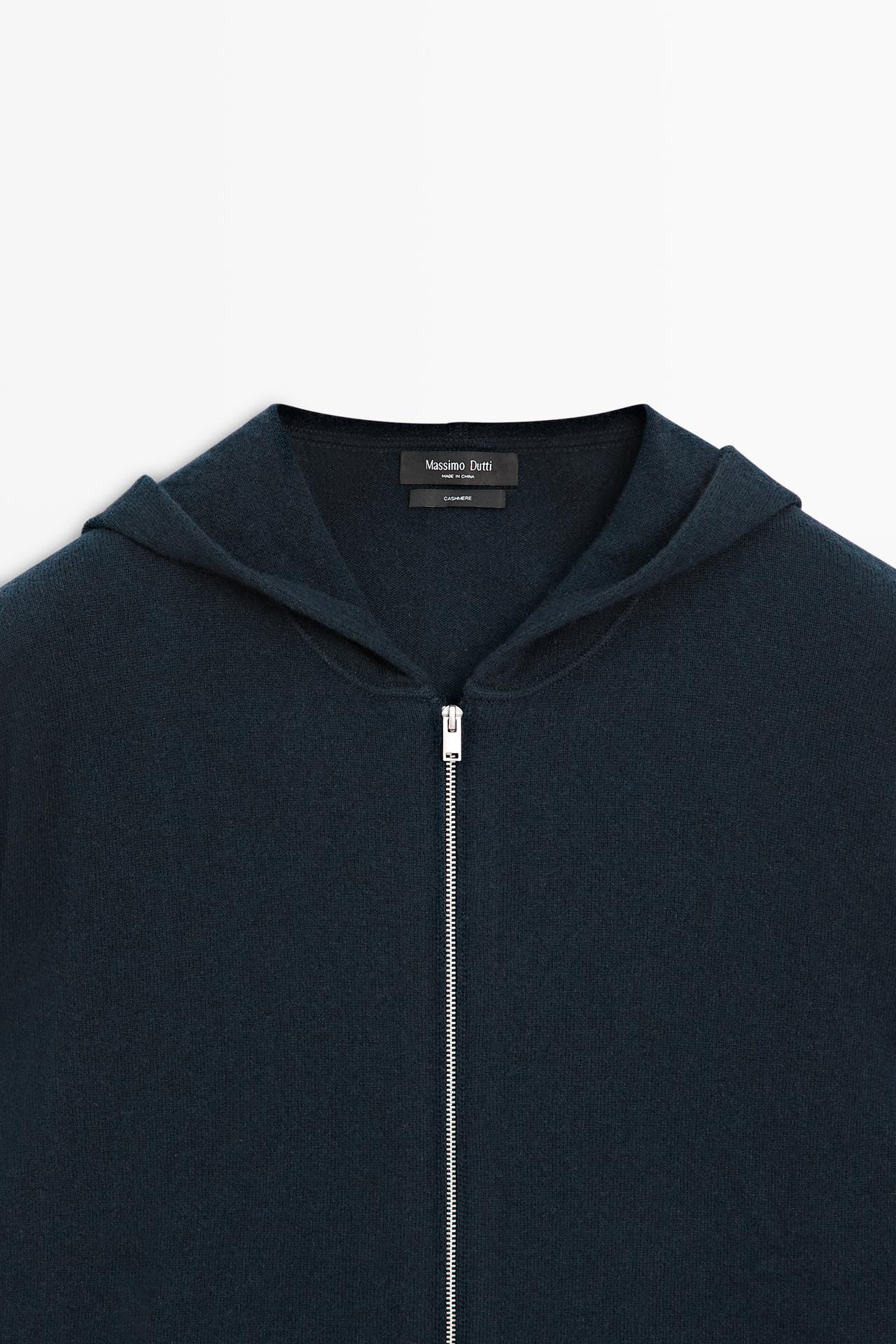 100% cashmere knit cardigan with hood — NAVY BLUE