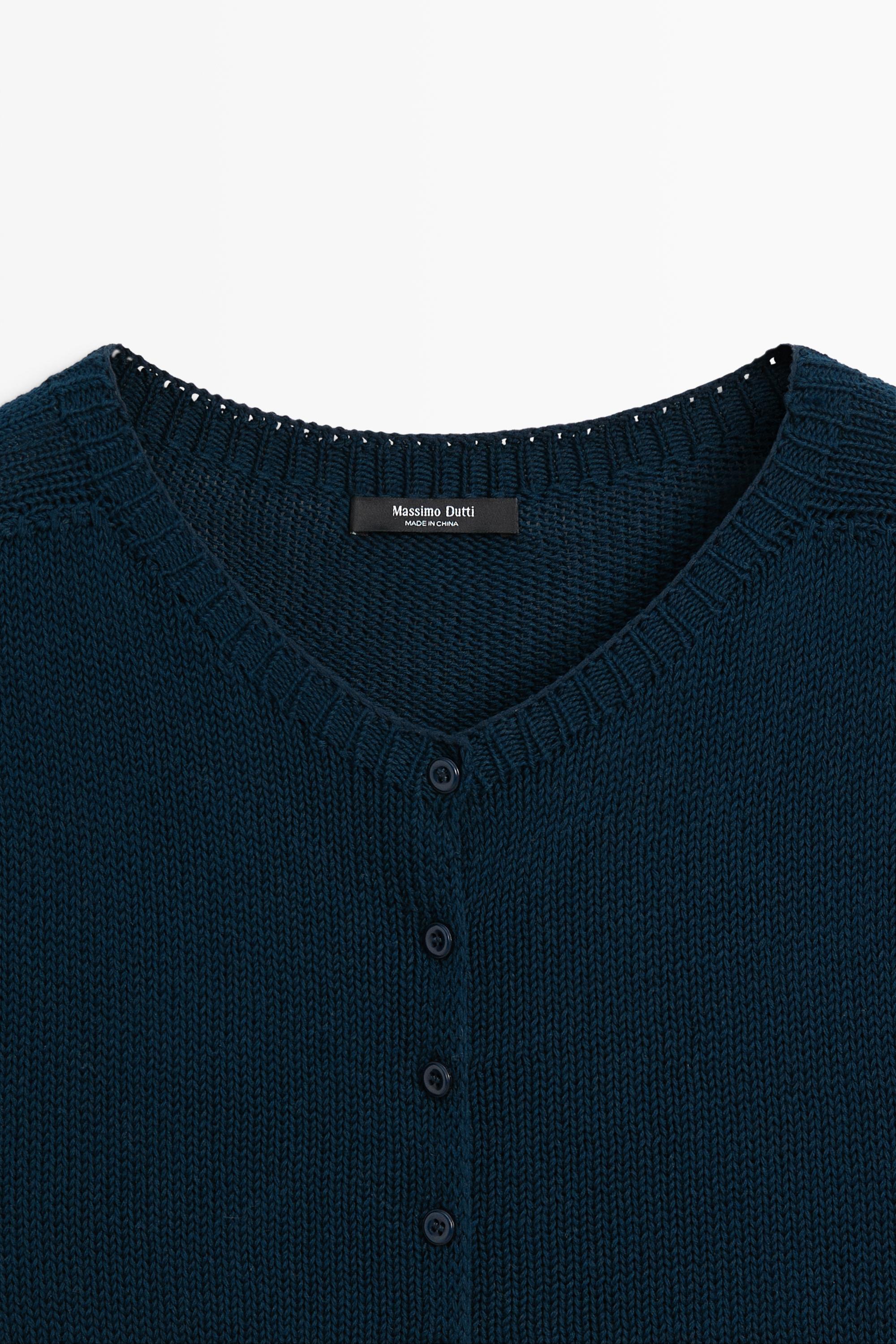 Cotton silk blend knit cardigan — NAVY BLUE