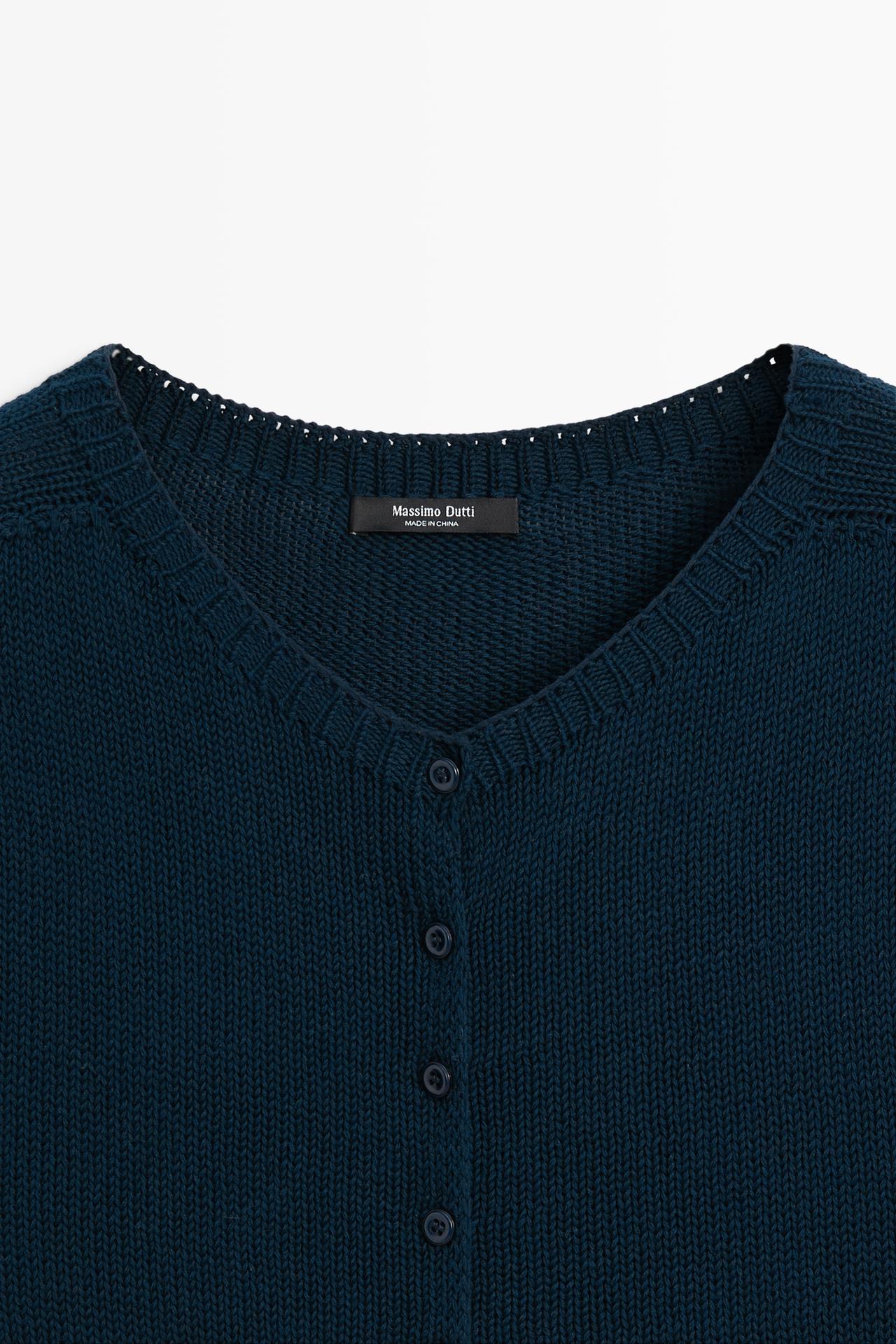 Cotton silk blend knit cardigan — NAVY BLUE