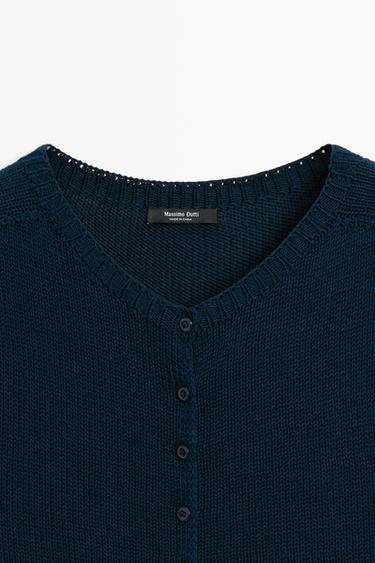 Cotton silk blend knit cardigan — NAVY BLUE 8