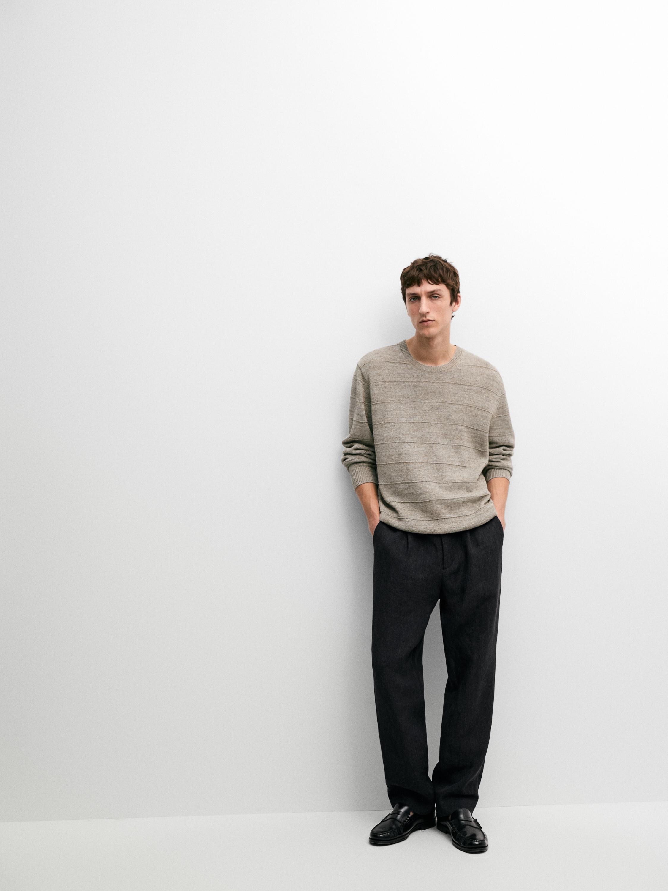 Total look linen trousers with flecked detail — DARK BLUE