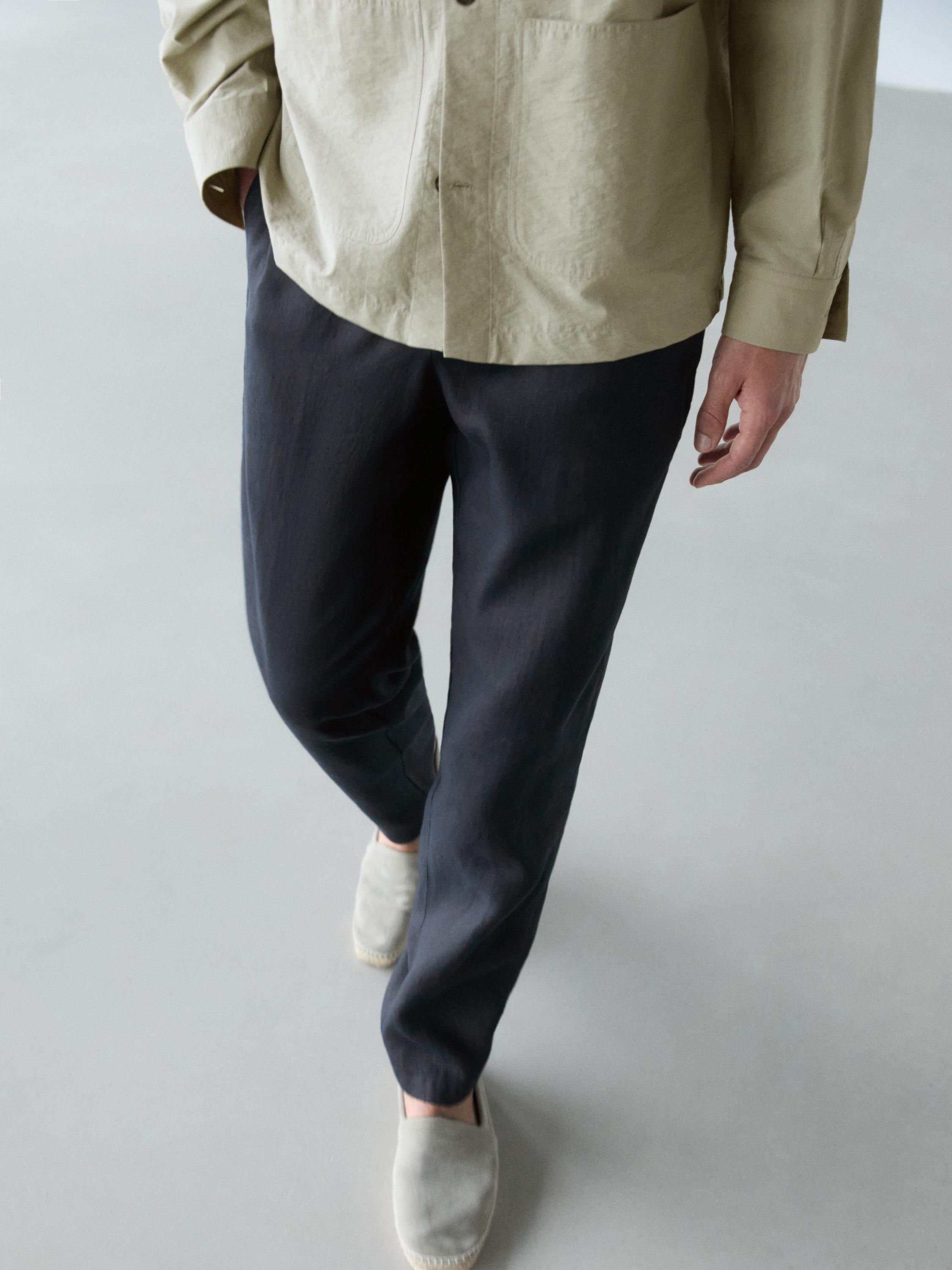 100% linen tapered fit trousers