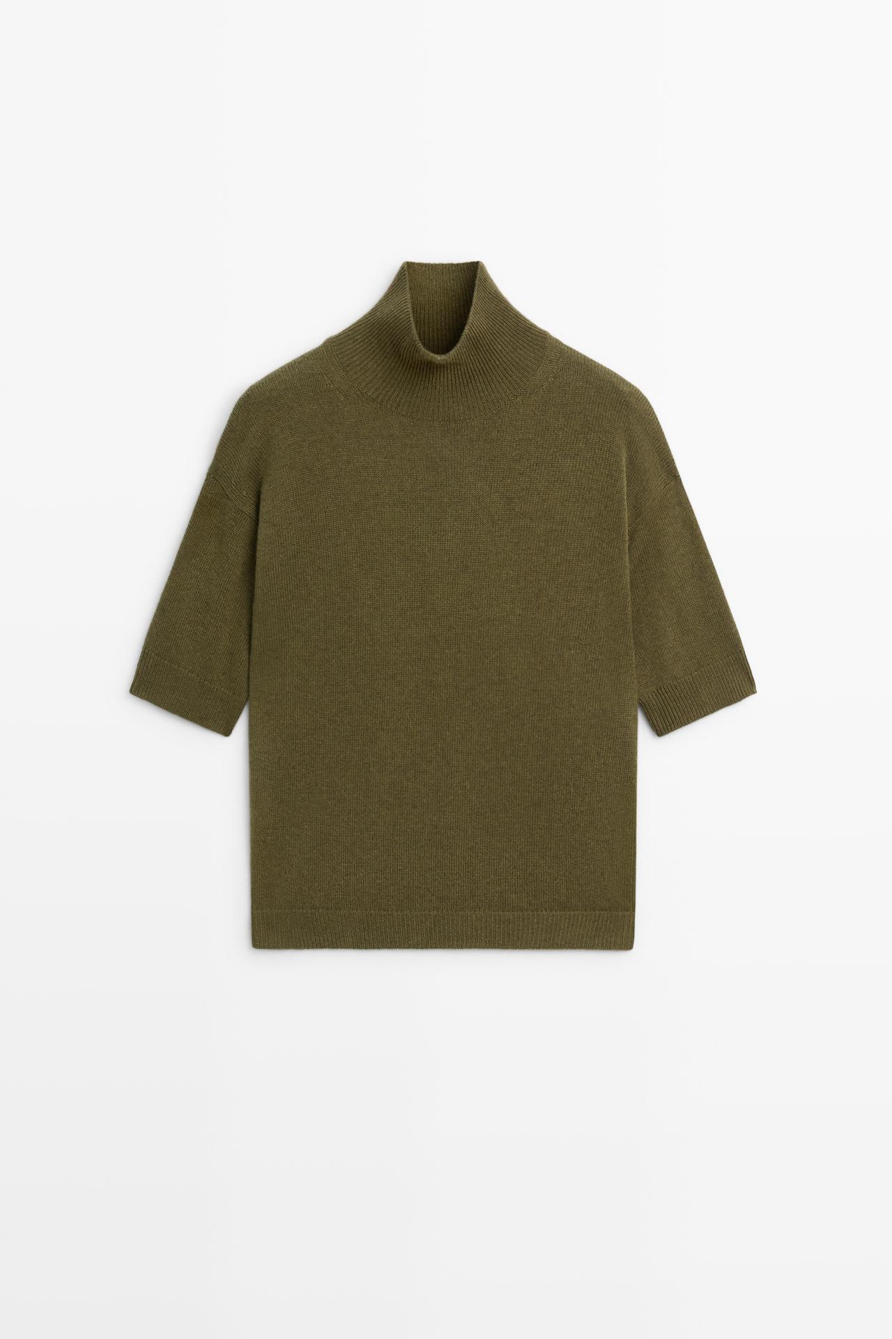 Wool knit sweater with mock turtleneck — OLIVE