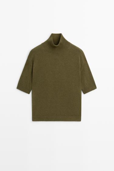 Wool knit sweater with mock turtleneck — OLIVE 2