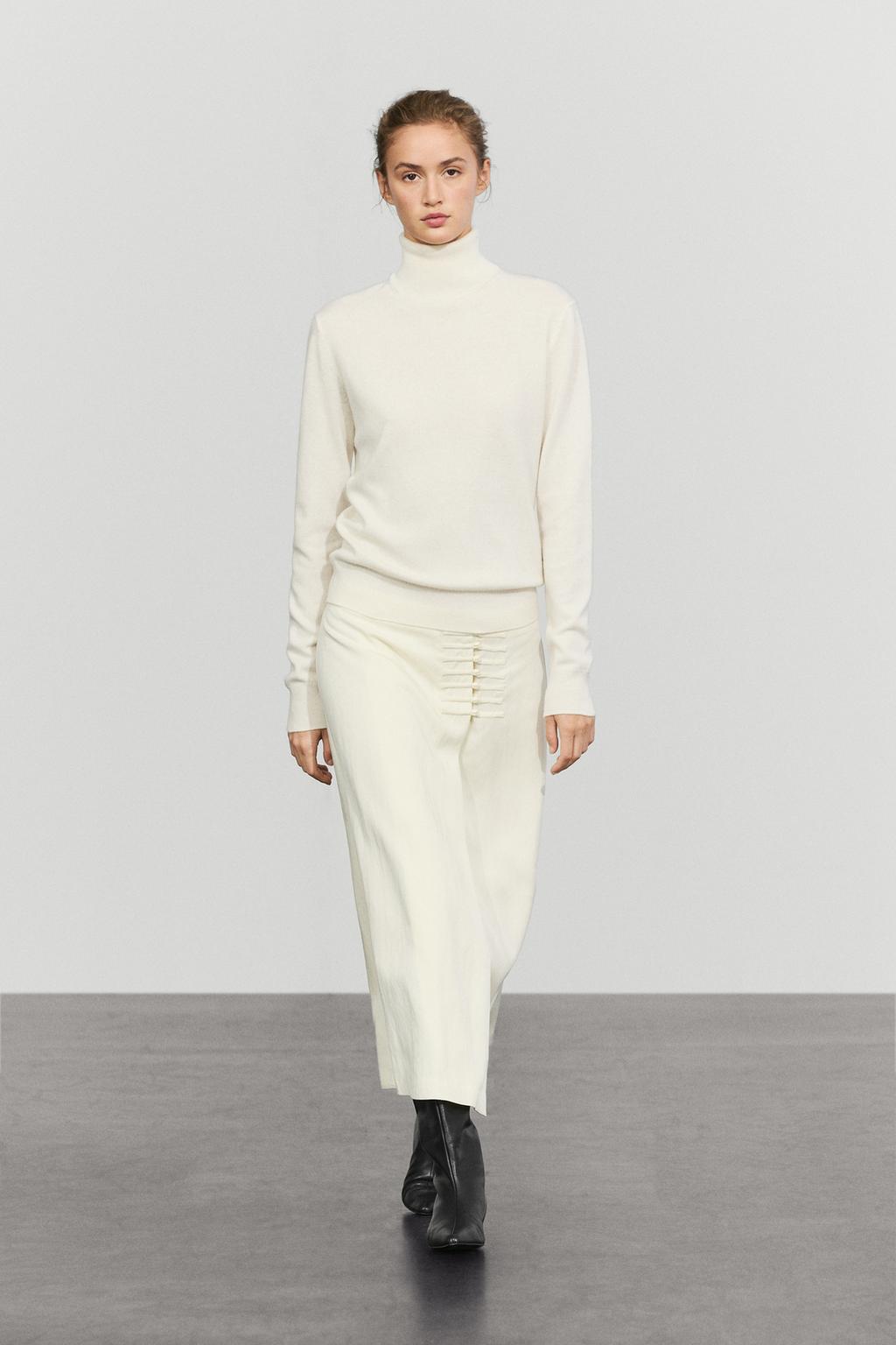 Massimo Dutti Düz zamşa midi yubka, düymə detallı