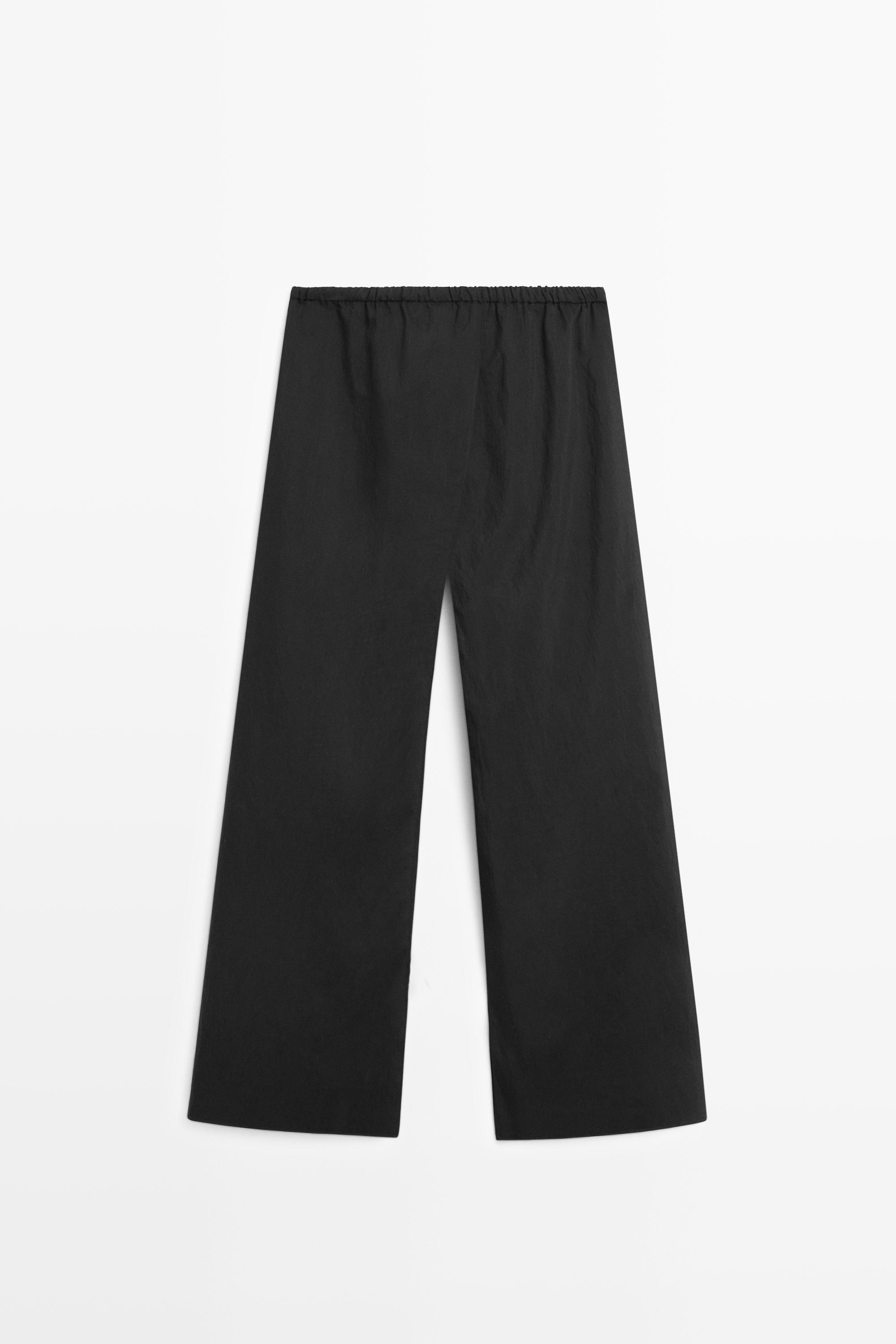 Double-layer pants with tie detail — BLACK