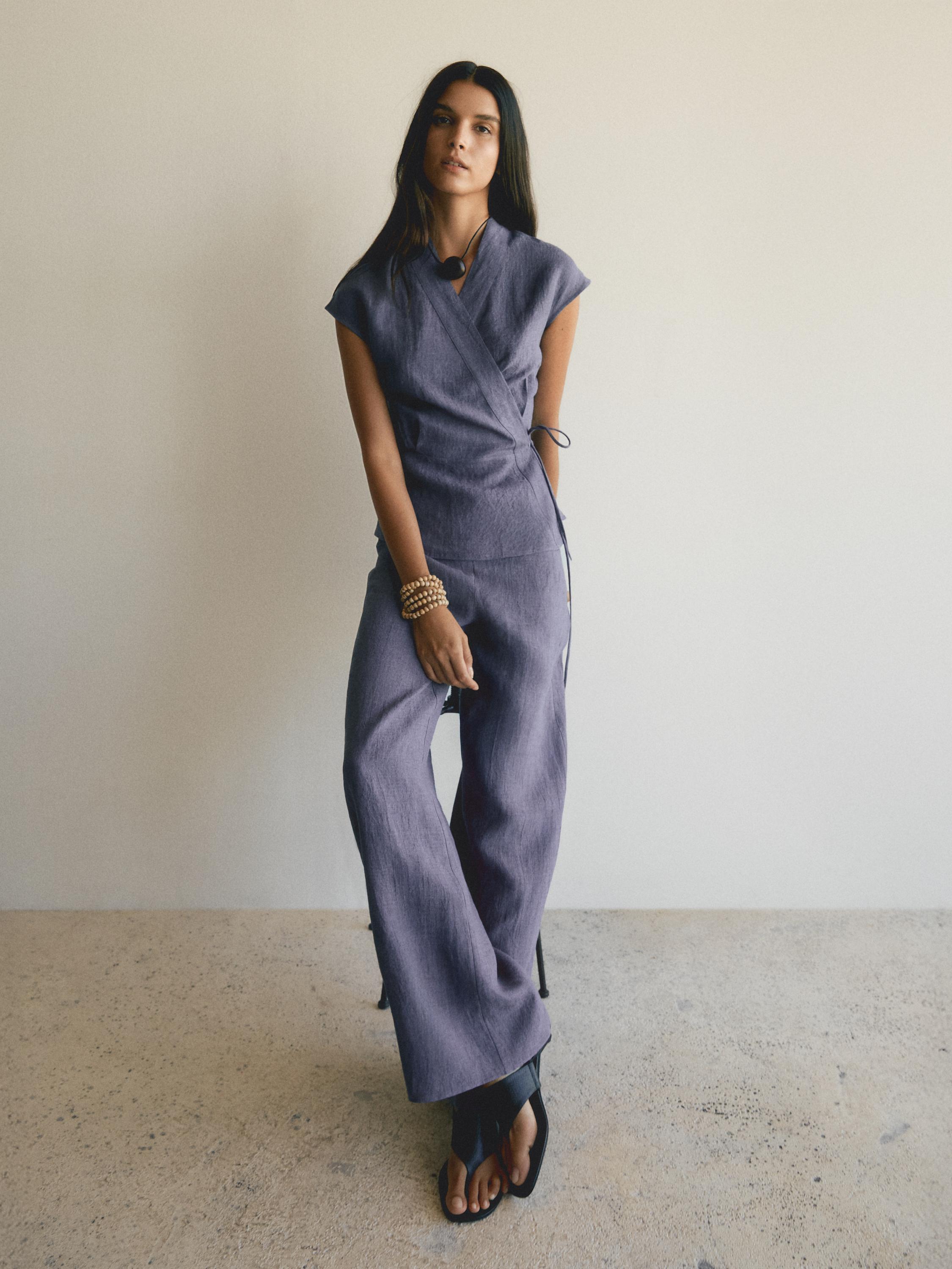 100% linen high-waist trousers