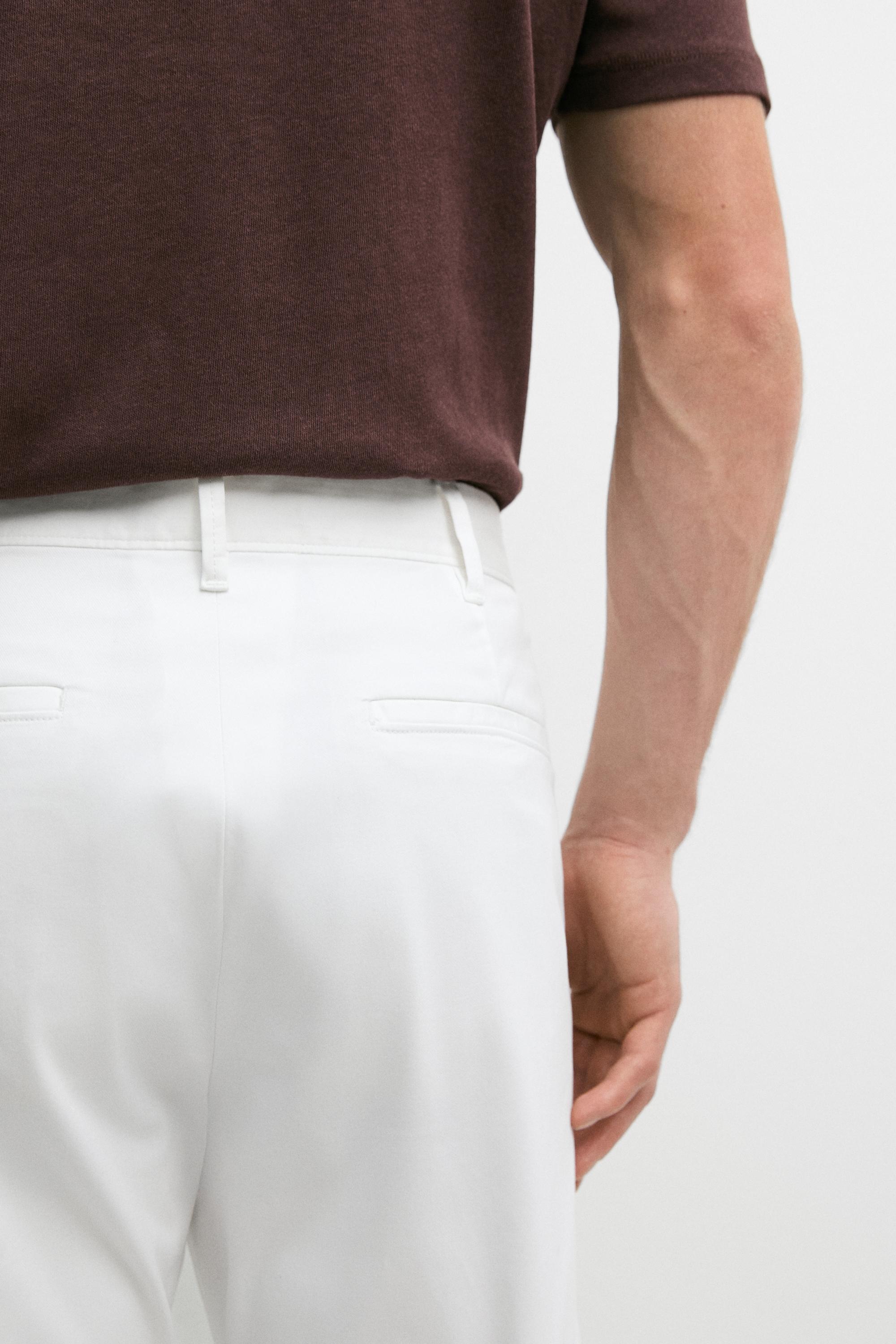 Cotton blend slim fit pants — Off white