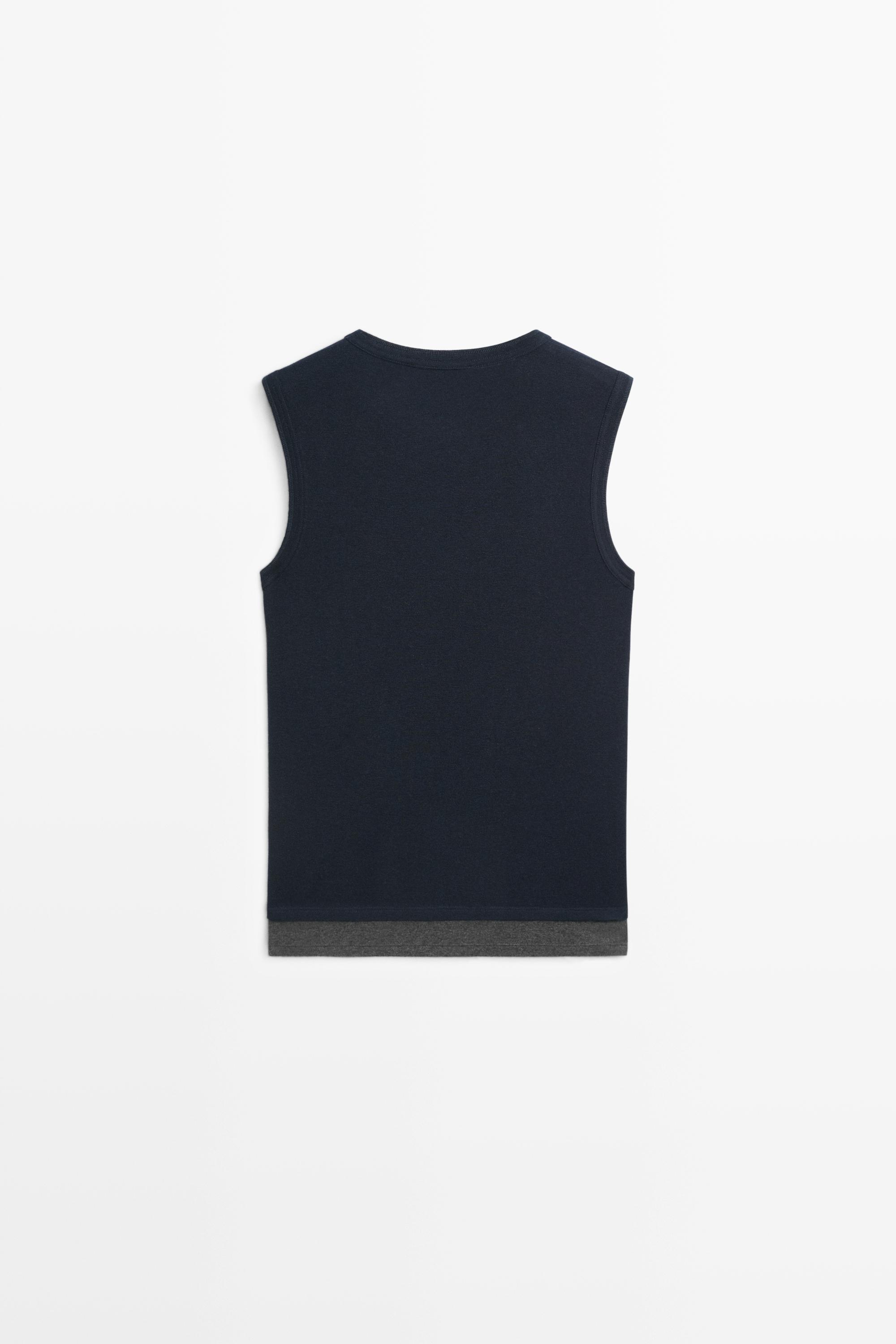 Wool blend double-layer T-shirt — NAVY BLUE