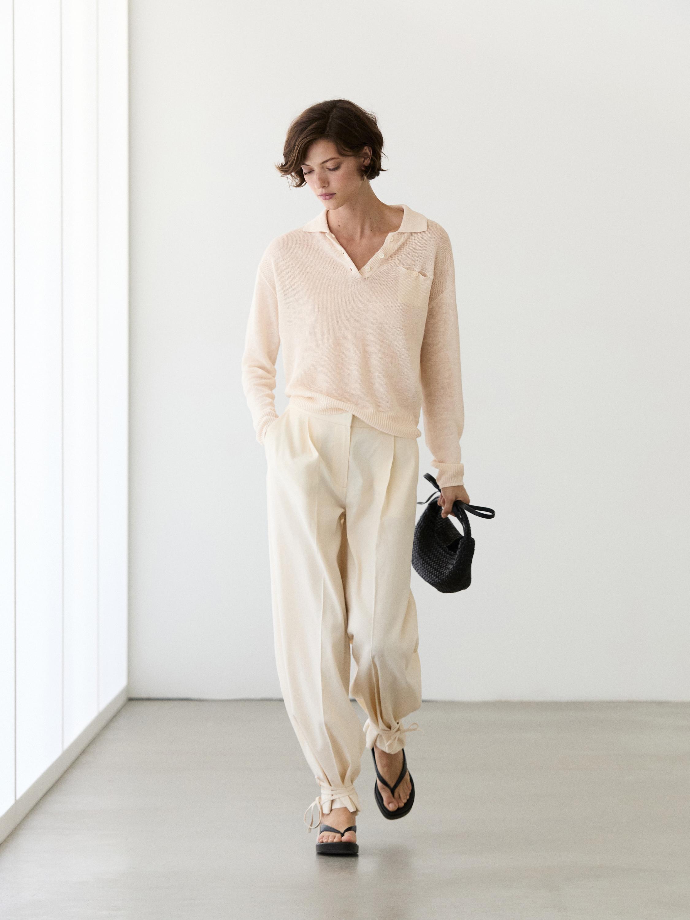 Fine linen polo collar sweater